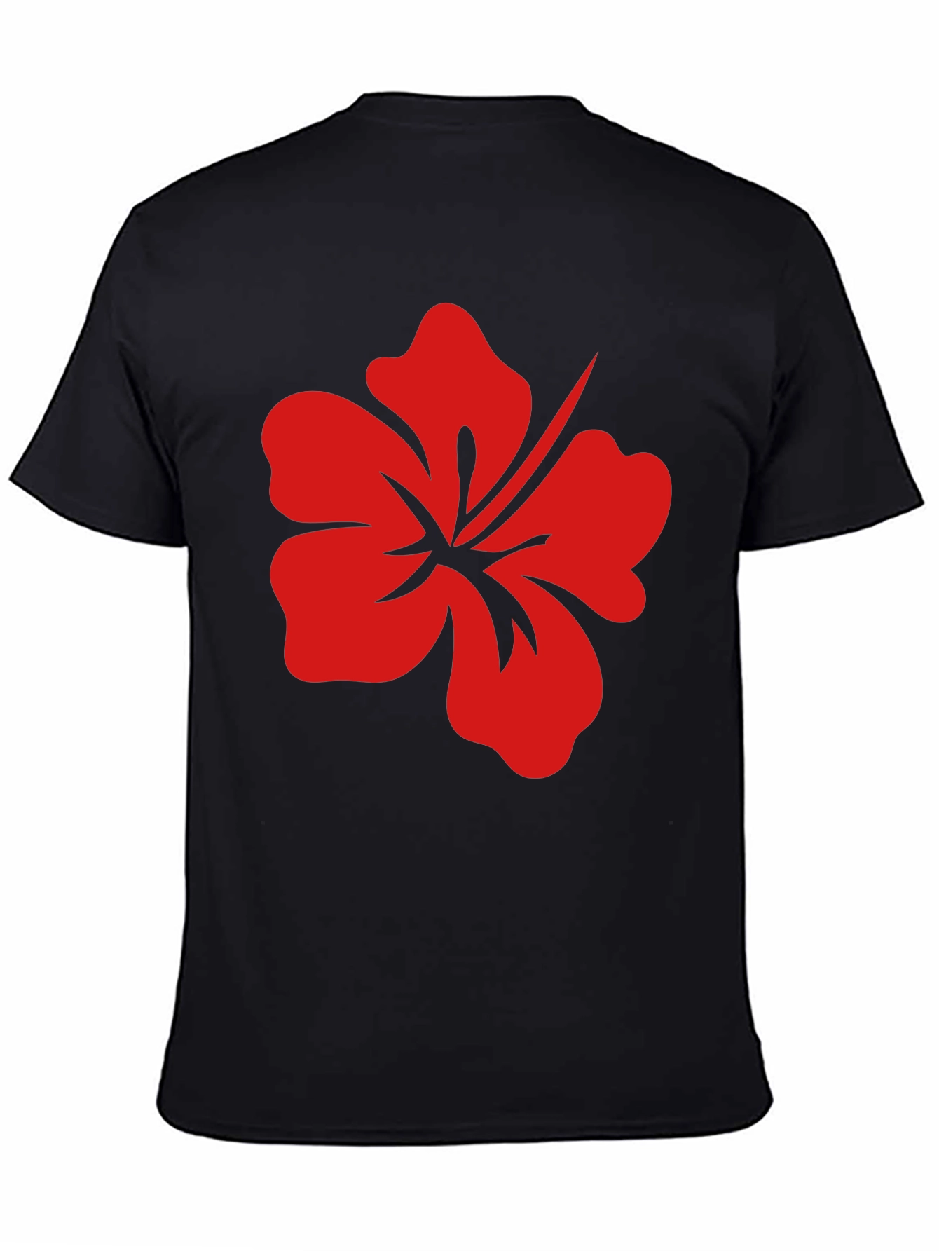 Black T-Shirt with Red Hibiscus Flower