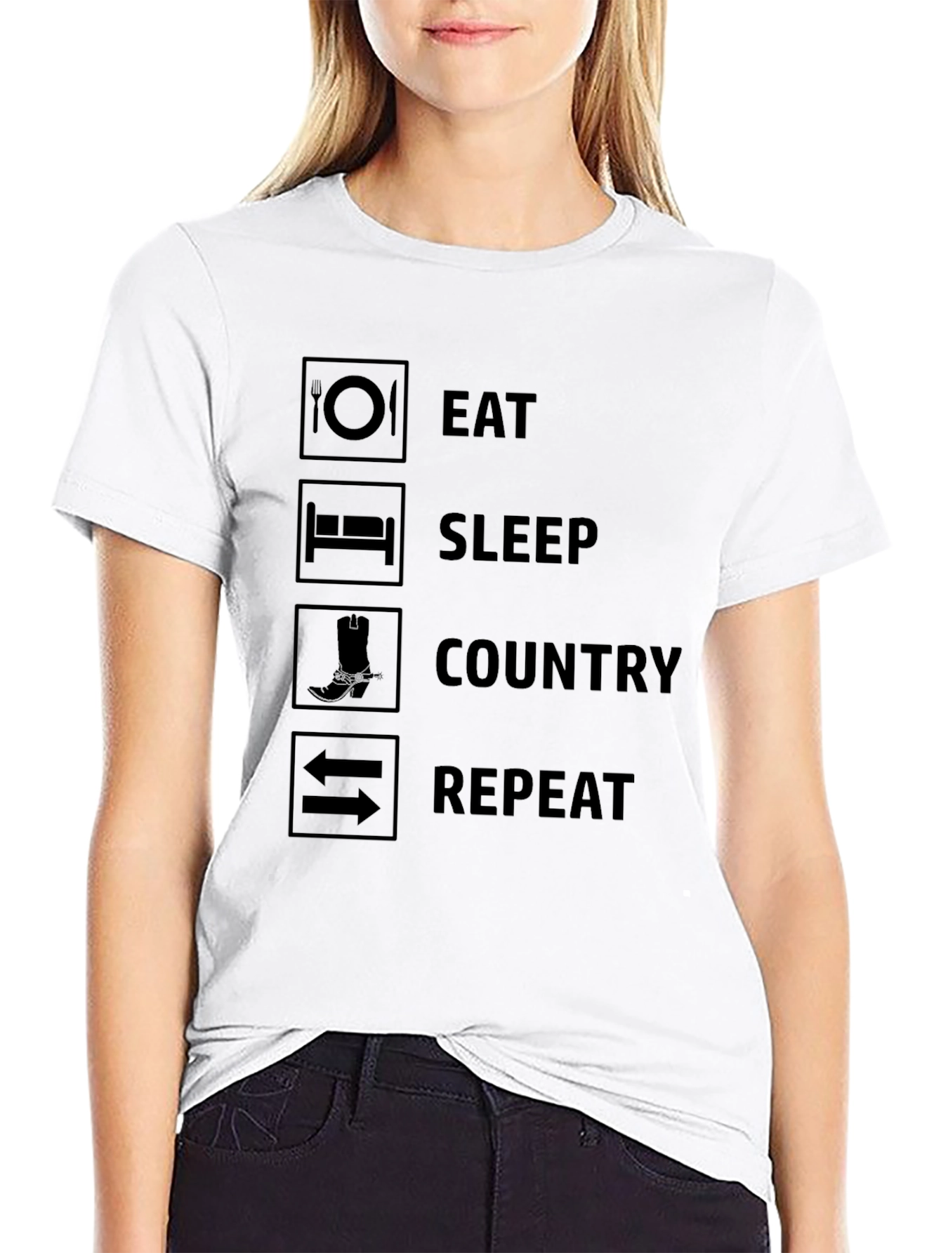 Eat Sleep Country Repeat Black T-Shirt