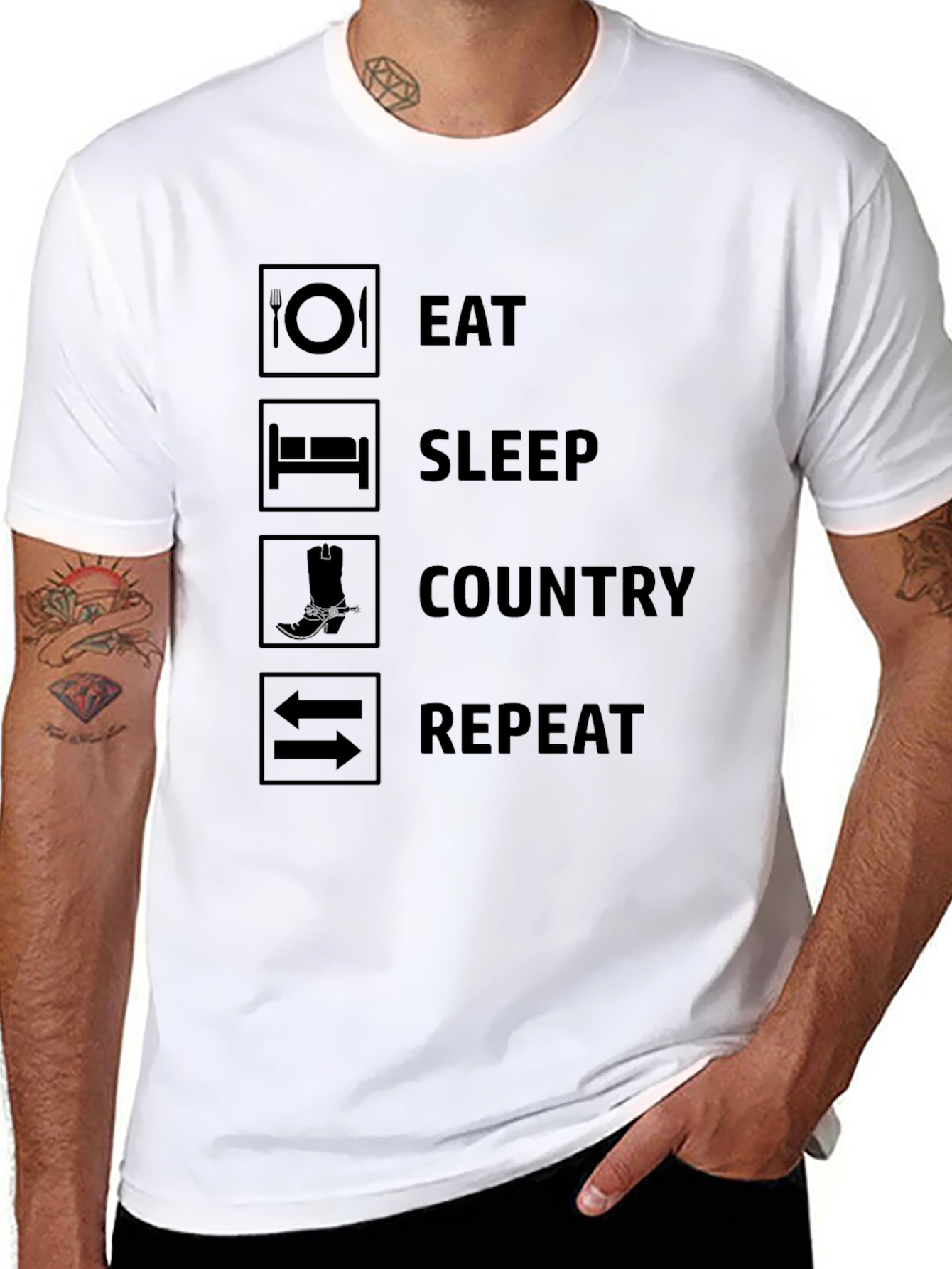 Eat Sleep Country Repeat Black T-Shirt