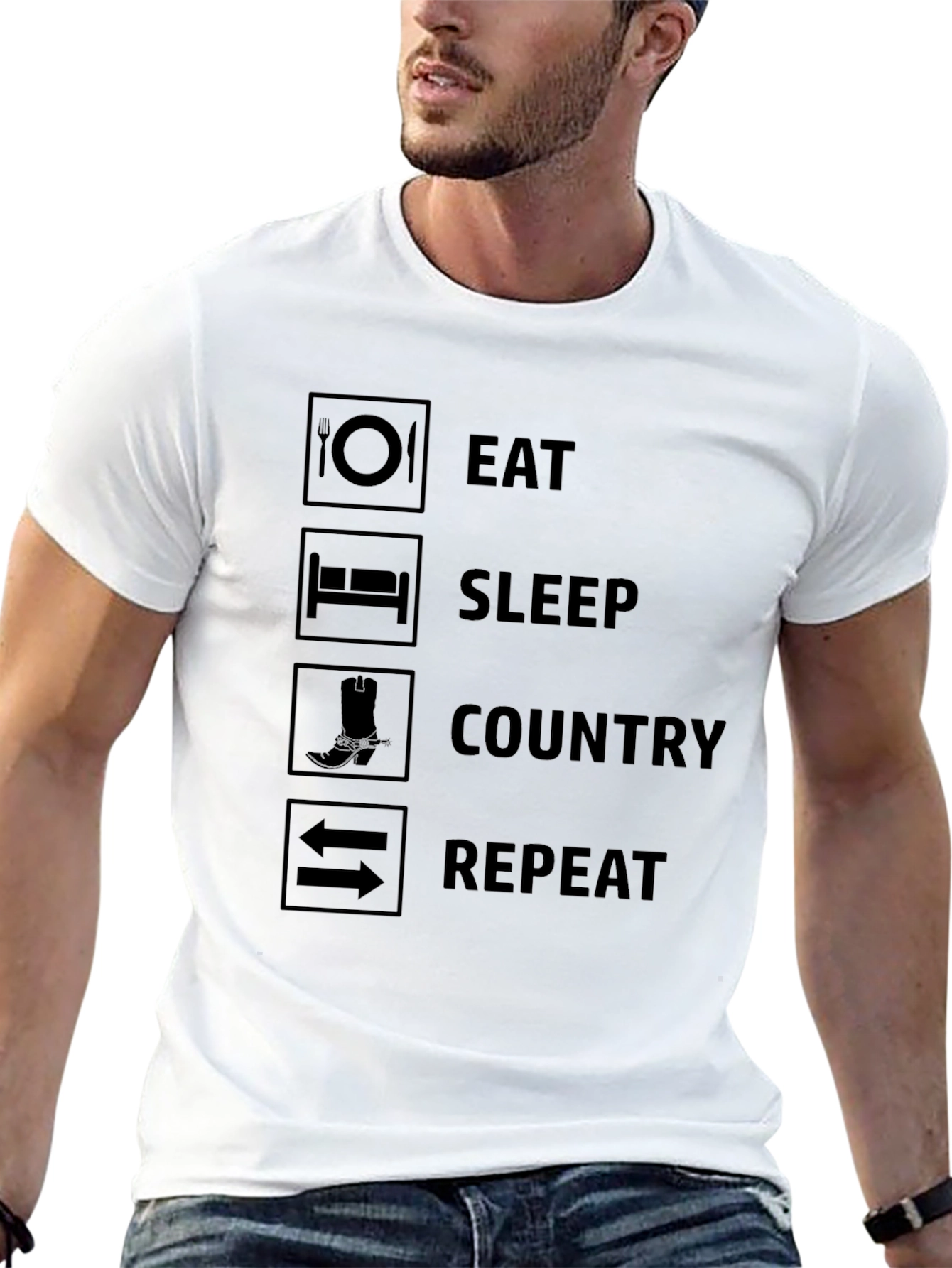 Eat Sleep Country Repeat Black T-Shirt