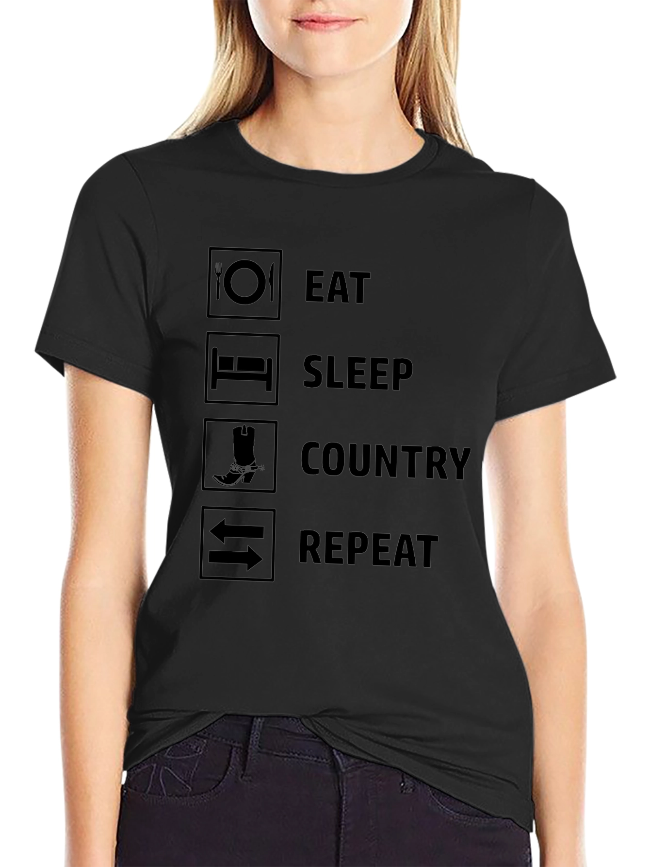 Eat Sleep Country Repeat Black T-Shirt