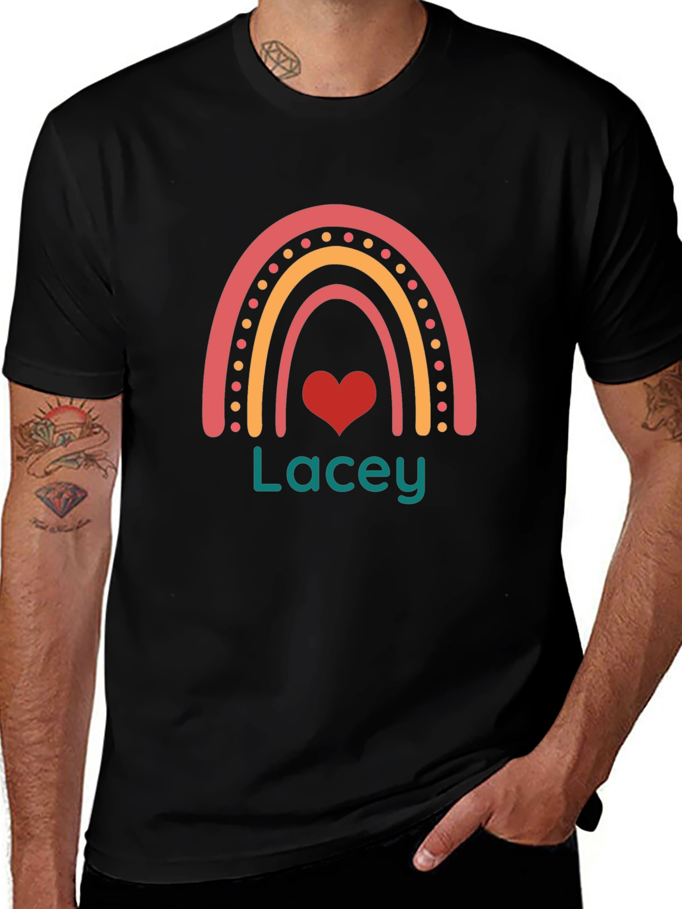 Personalized Lacey Rainbow Heart T-Shirt