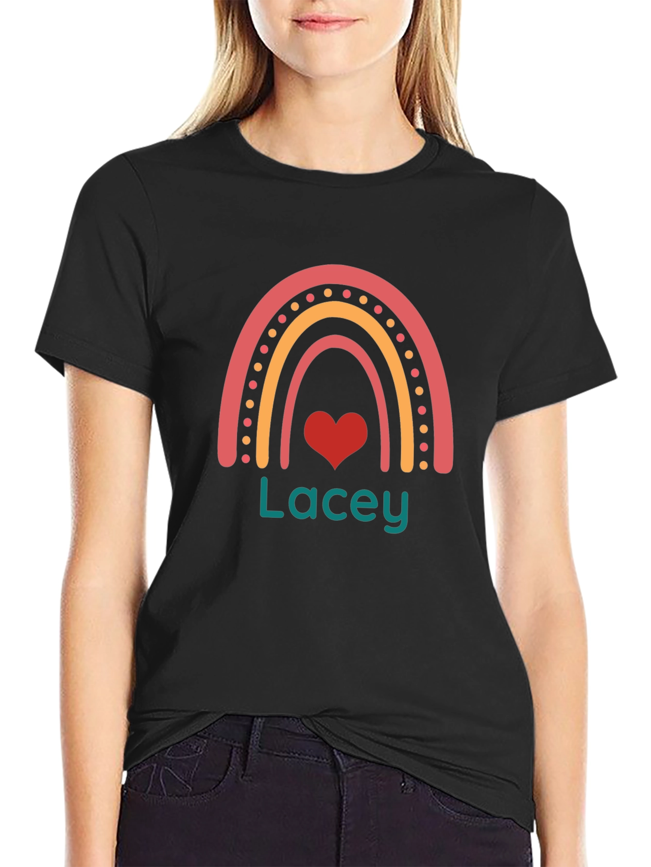 Personalized Lacey Rainbow Heart T-Shirt
