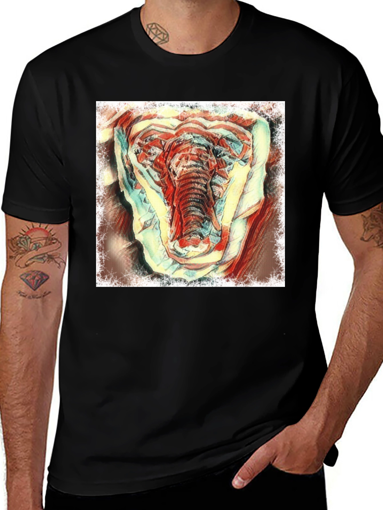 Elephant Art Graphic Tee - Mens Black T-Shirt