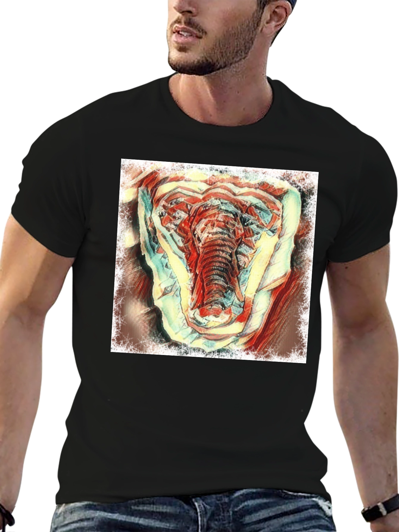 Elephant Art Graphic Tee - Mens Black T-Shirt