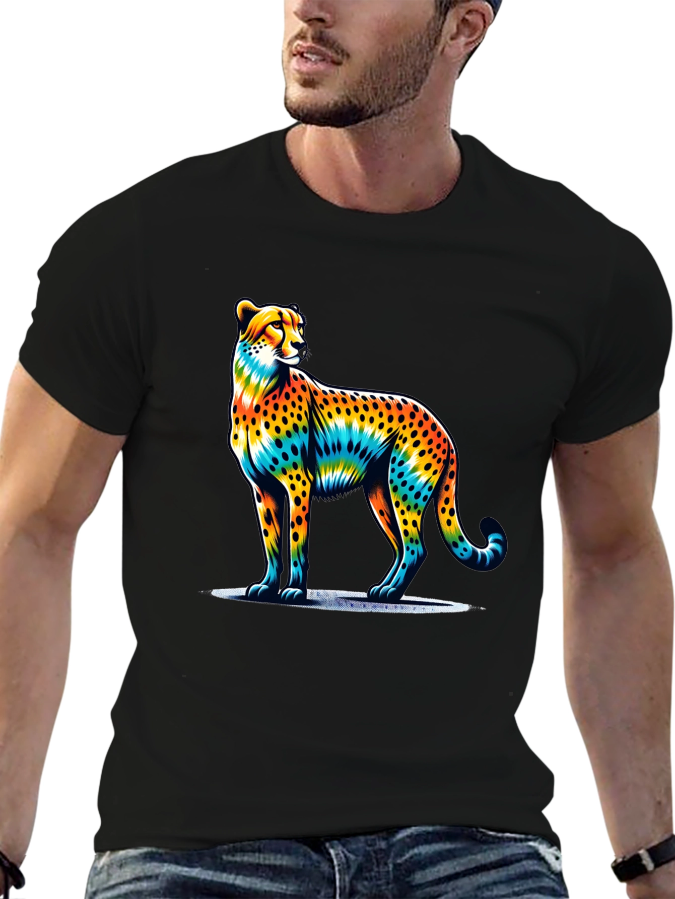 Rainbow Cheetah Graphic Tee - Stylish Mens T-Shirt