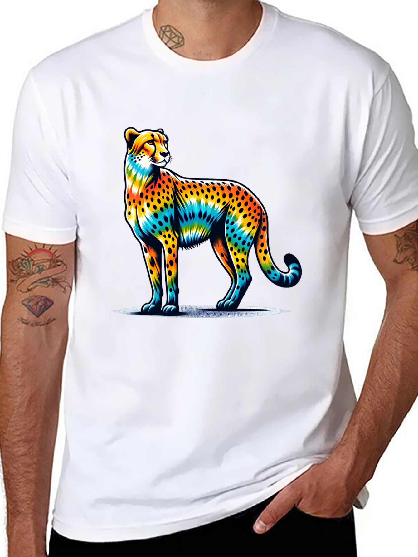 Rainbow Cheetah Graphic Tee - Stylish Mens T-Shirt