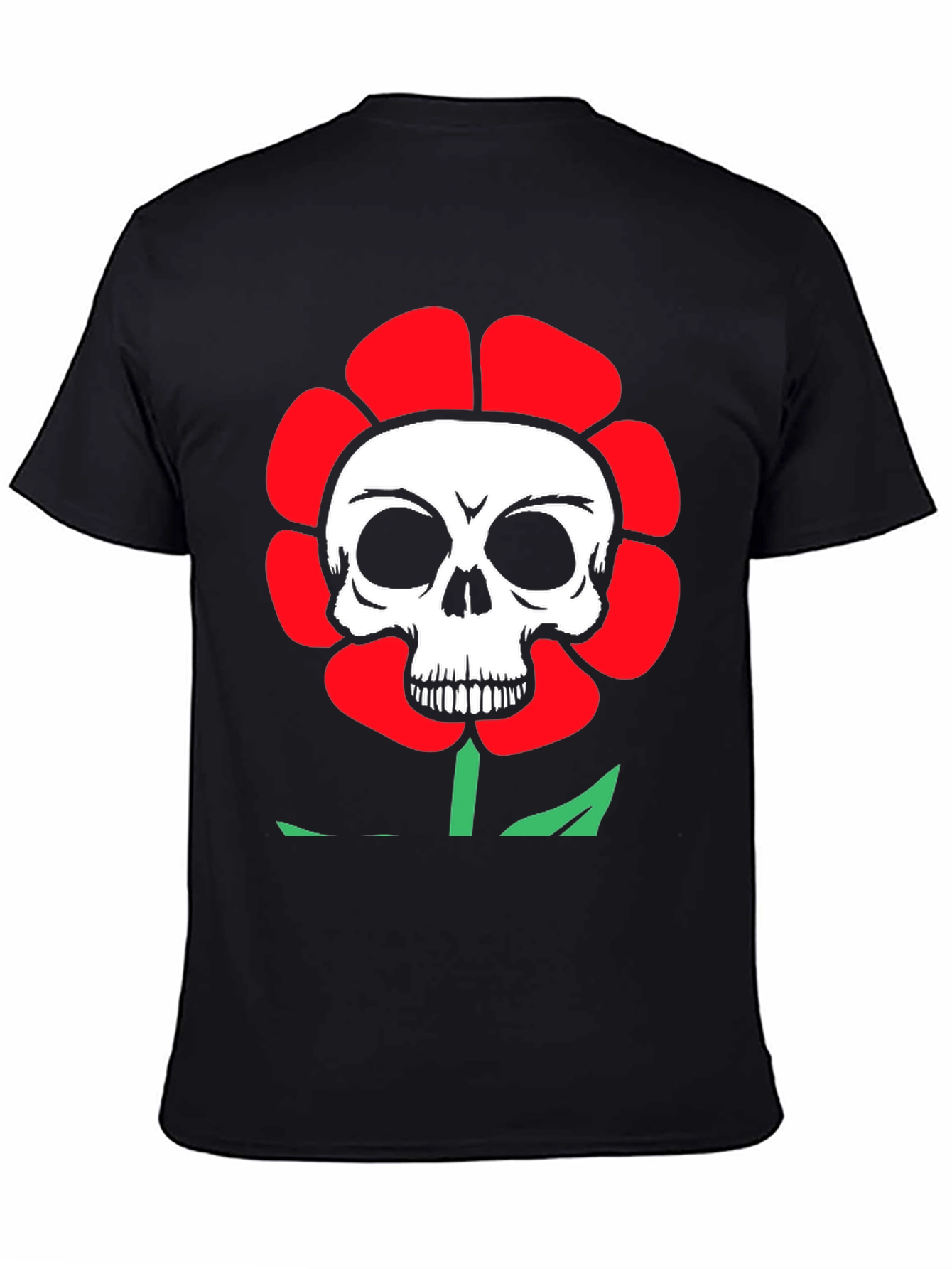 Skull Flower Graphic Tee - Black Cotton T-Shirt