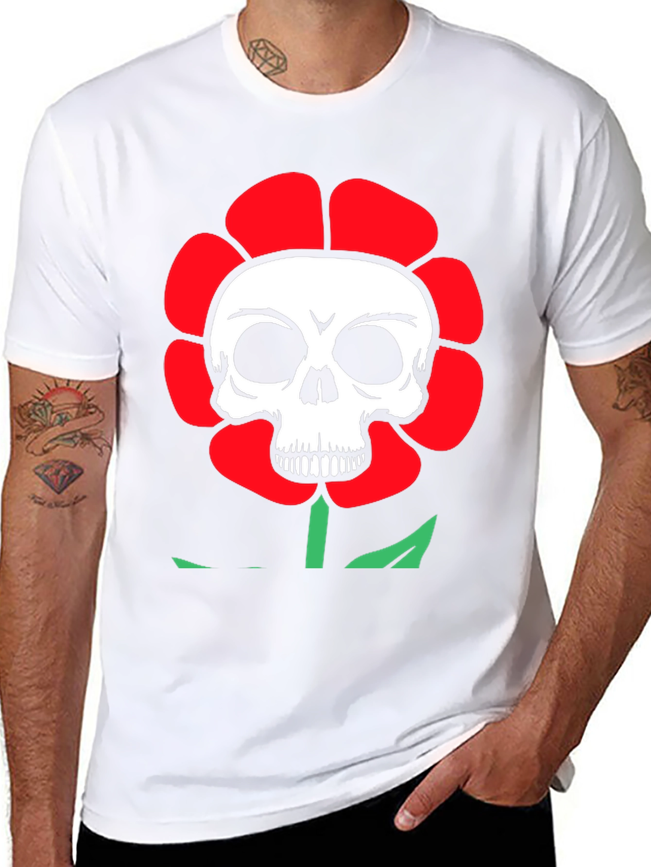 Skull Flower Graphic Tee - Black Cotton T-Shirt