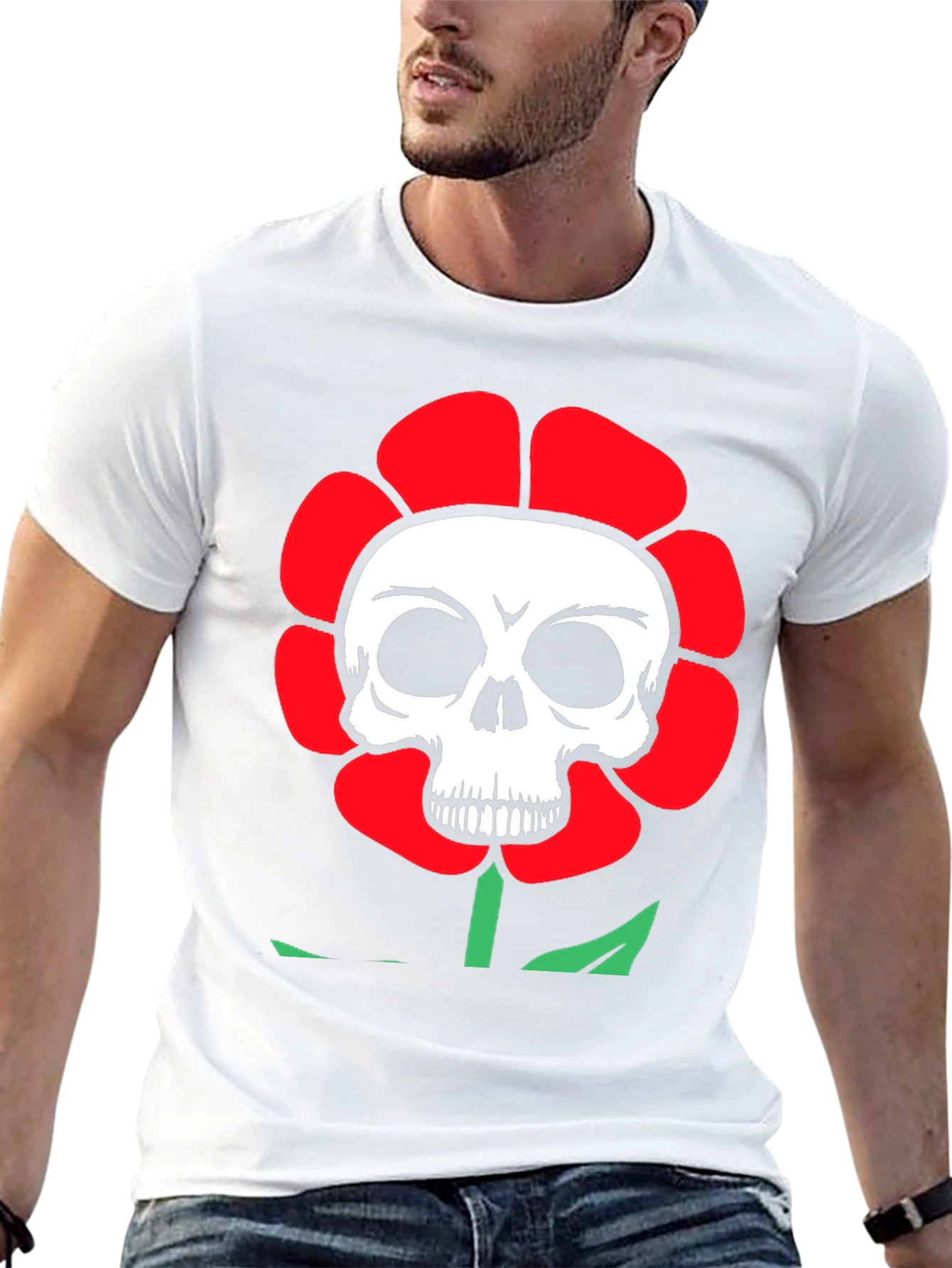 Skull Flower Graphic Tee - Black Cotton T-Shirt