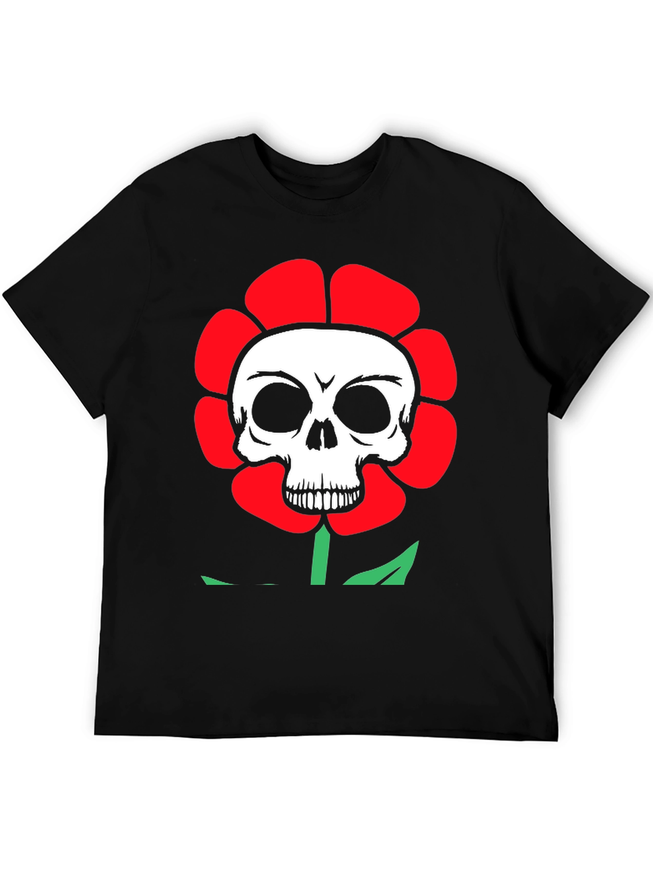 Skull Flower Graphic Tee - Black Cotton T-Shirt