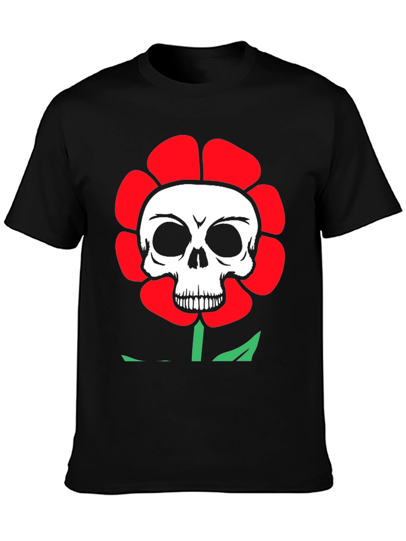 Skull Flower Graphic Tee - Black Cotton T-Shirt