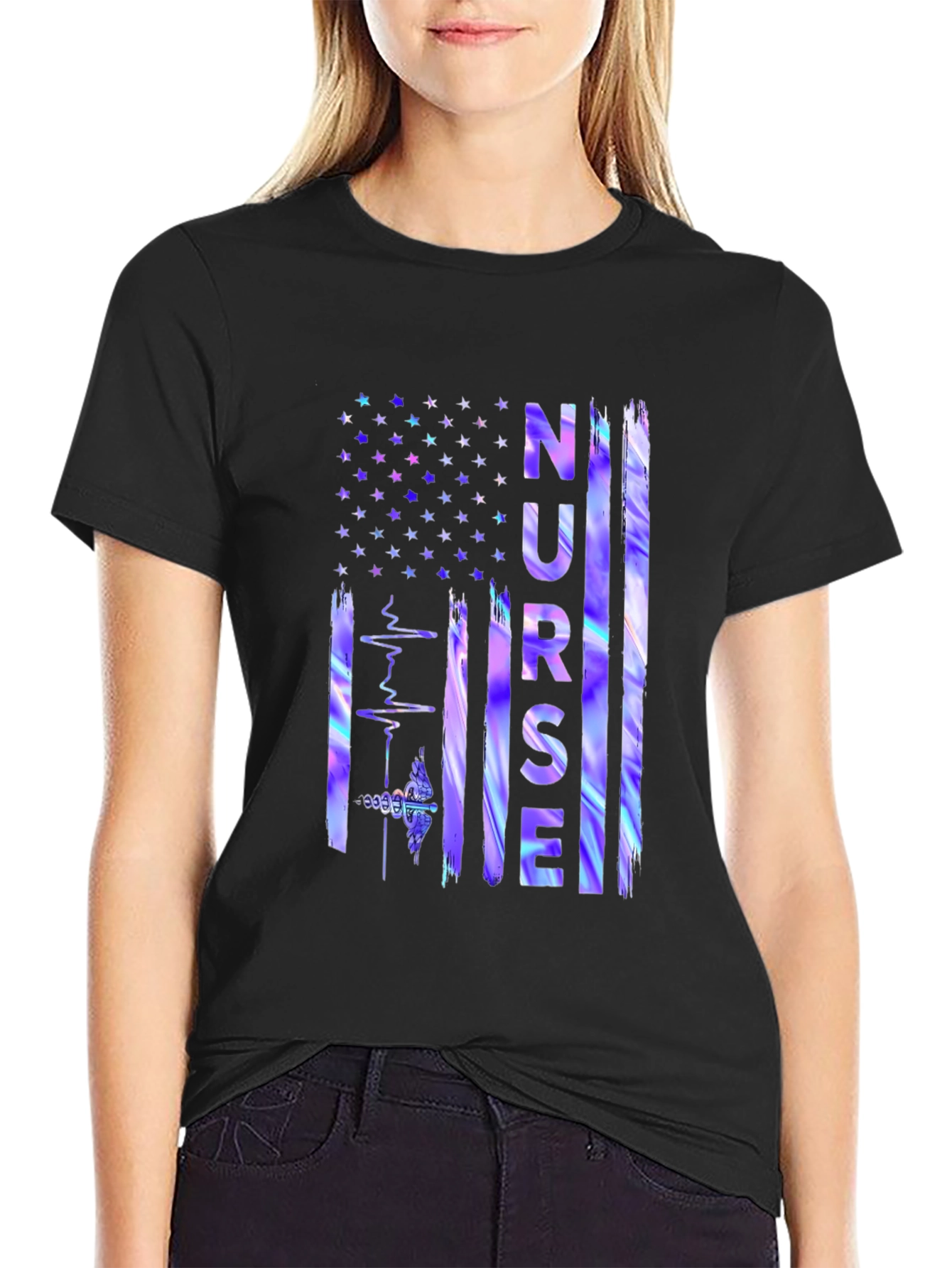 Nurse American Flag Graphic T-Shirt