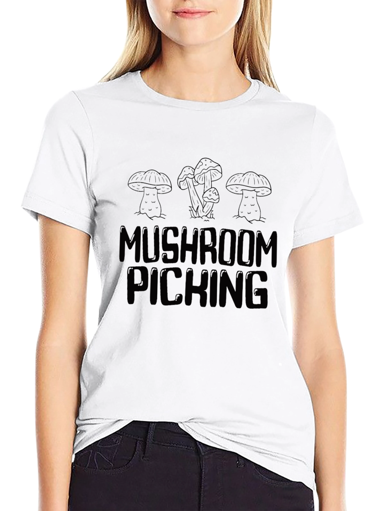 Mushroom Picking Graphic Tee - Black Cotton T-Shirt