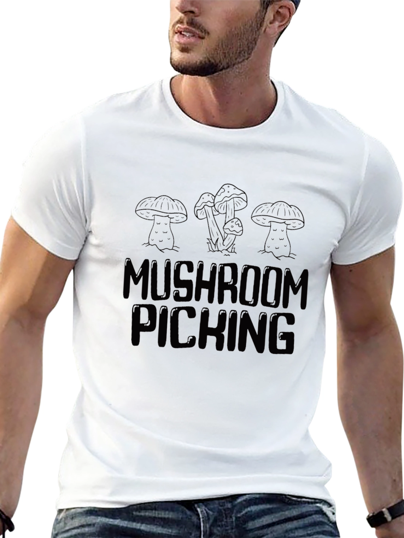 Mushroom Picking Graphic Tee - Black Cotton T-Shirt