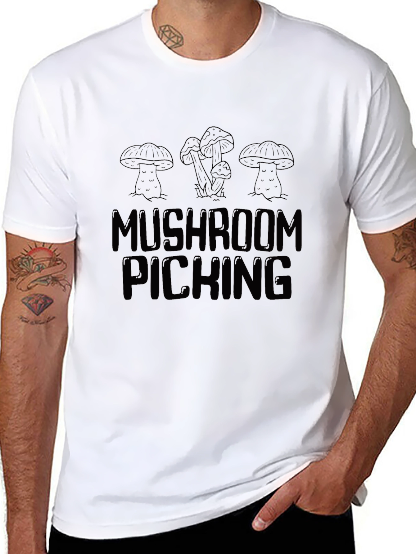 Mushroom Picking Graphic Tee - Black Cotton T-Shirt