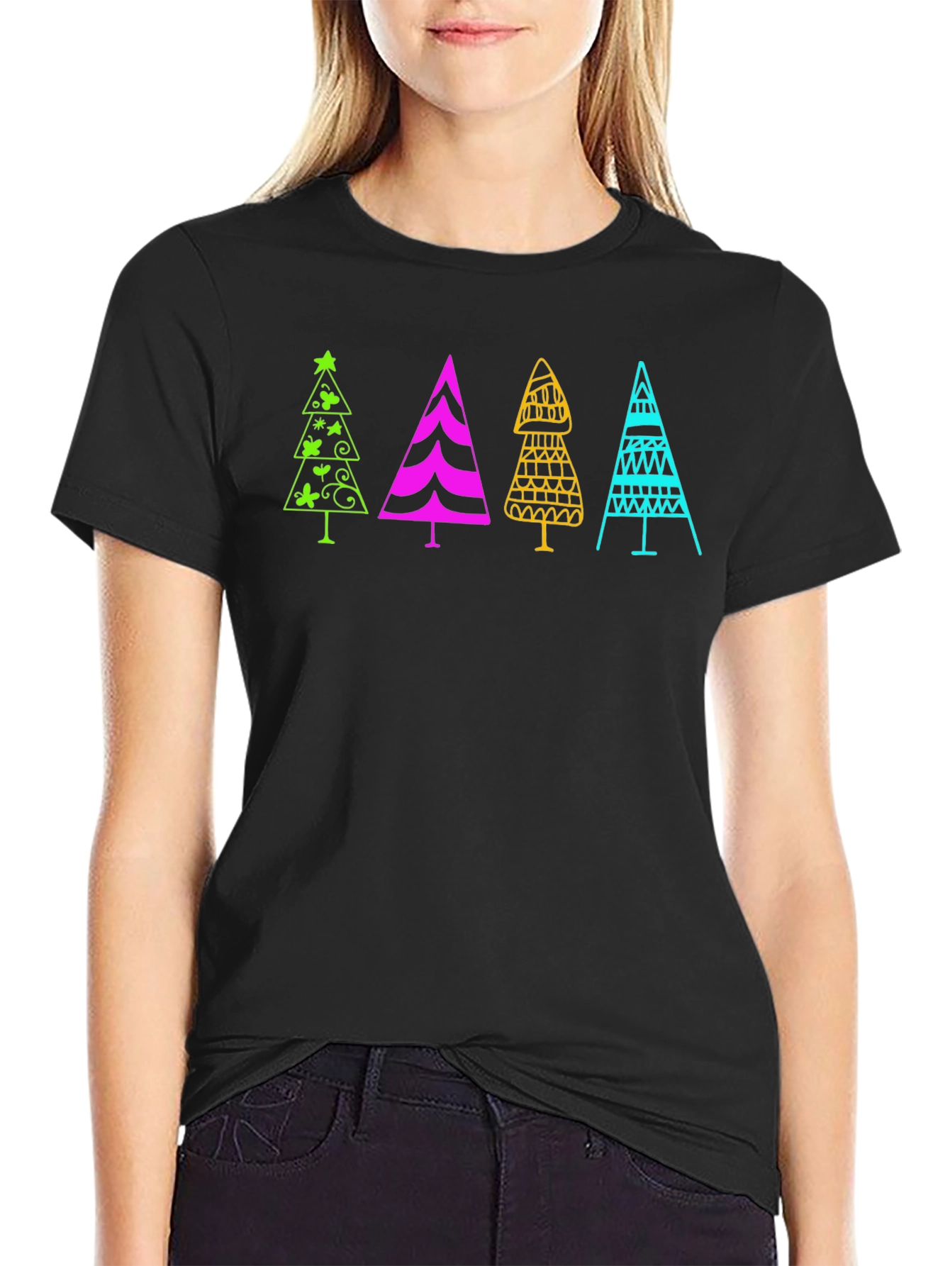 Fun Christmas Trees Black T-Shirt