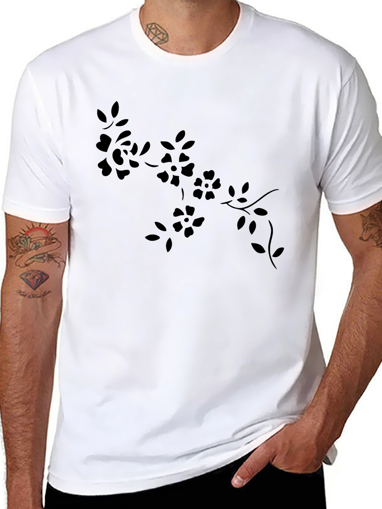 Black Floral Print Tee - Casual Style