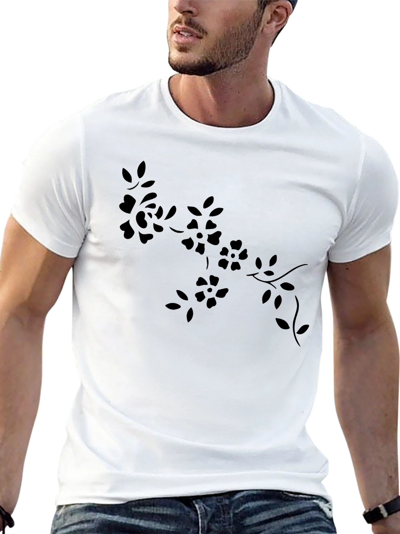 Black Floral Print Tee - Casual Style