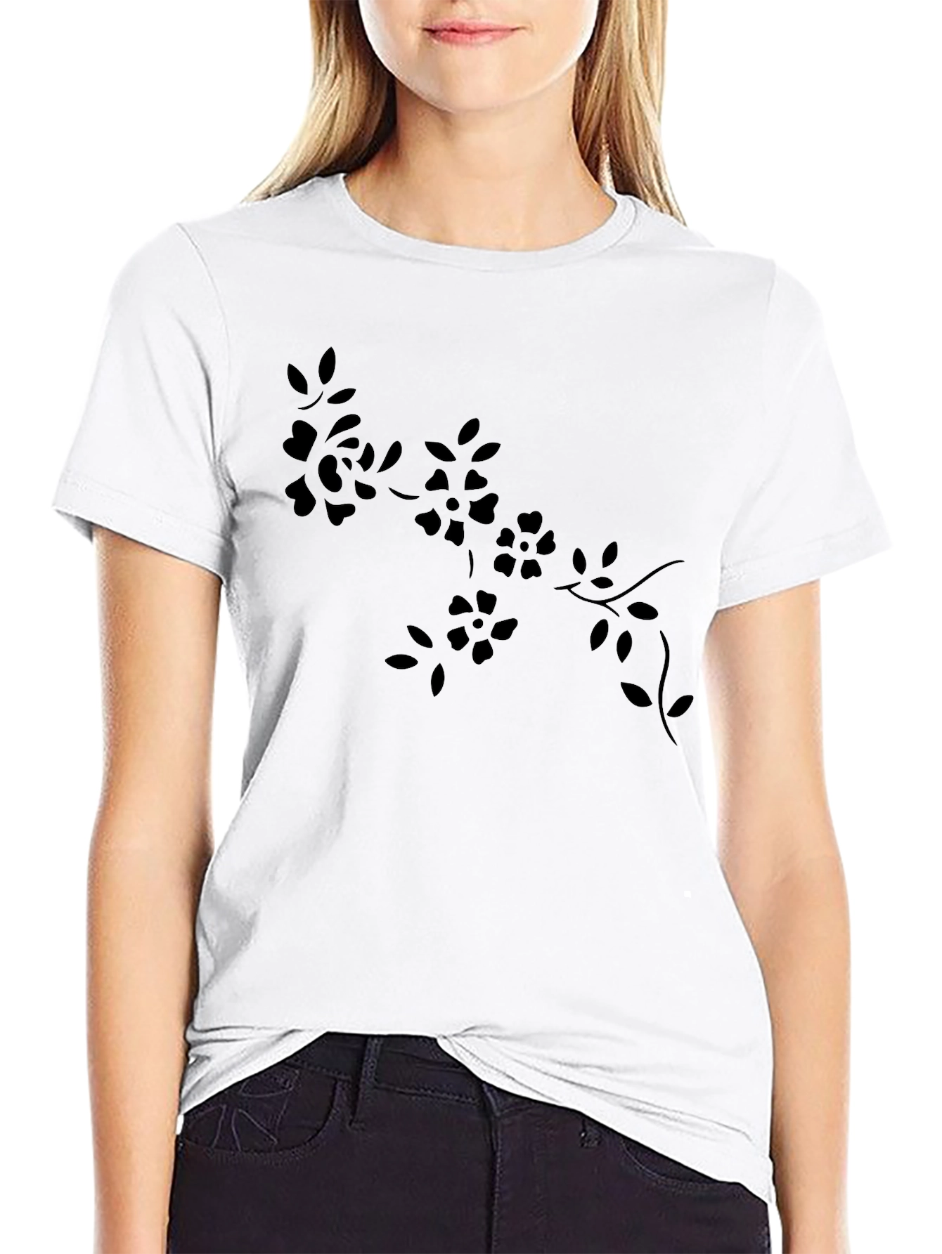 Black Floral Print Tee - Casual Style