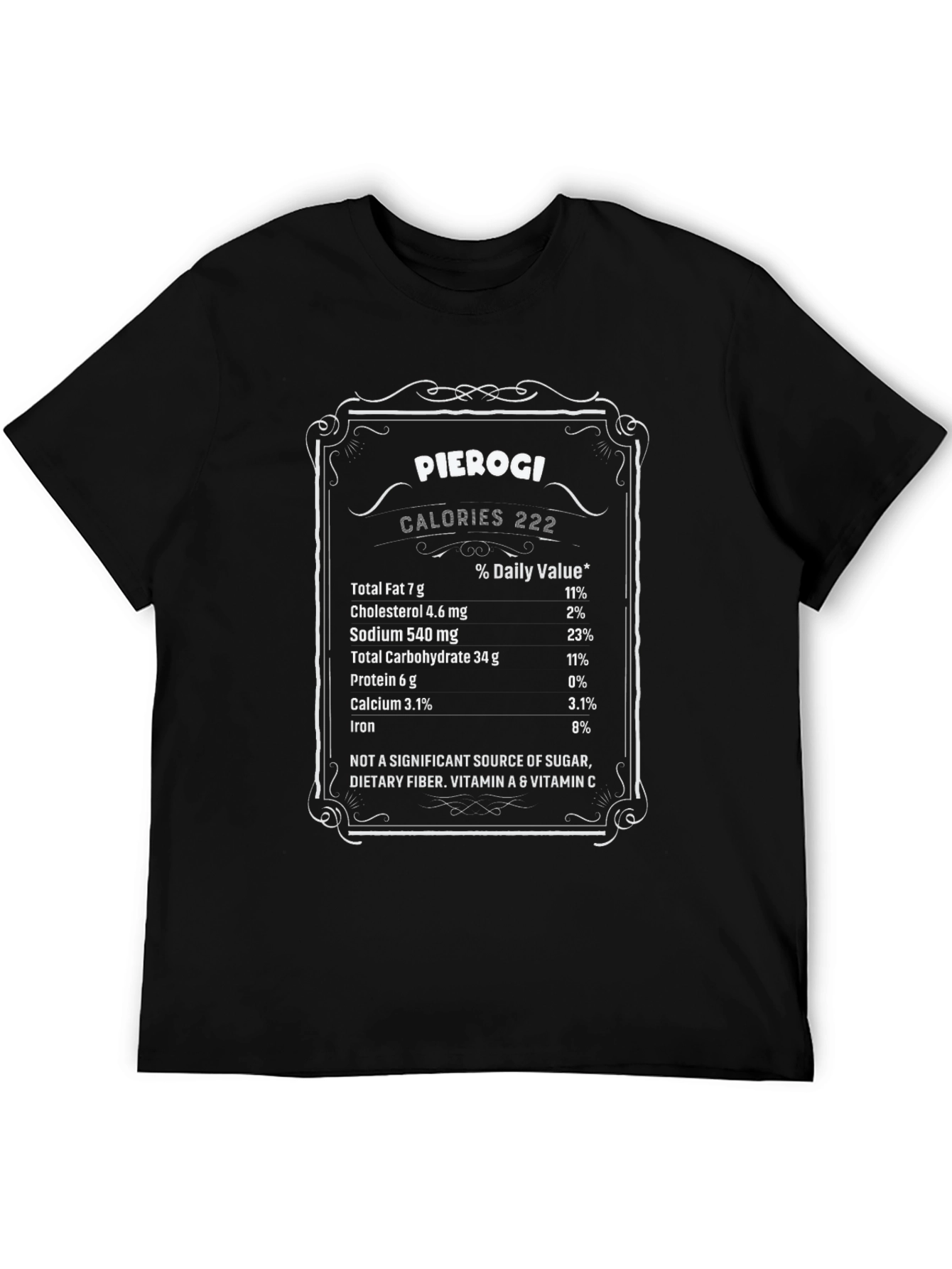 Pierogi Nutrition Facts Black T-Shirt Funny Foodie Tee