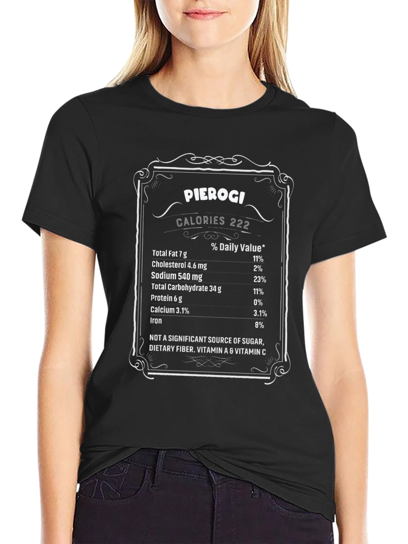 Pierogi Nutrition Facts Black T-Shirt Funny Foodie Tee