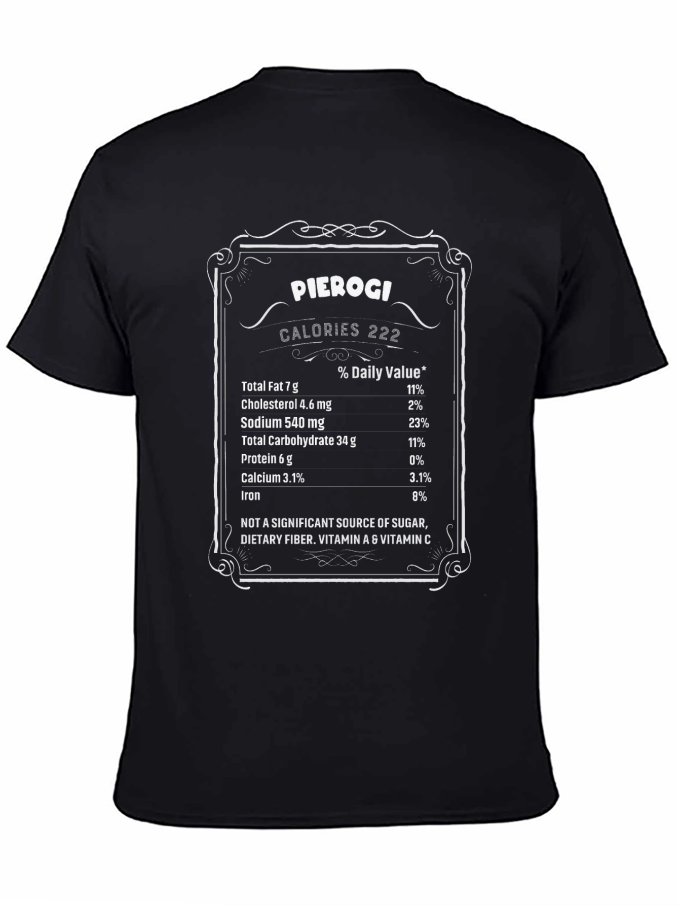 Pierogi Nutrition Facts Black T-Shirt Funny Foodie Tee