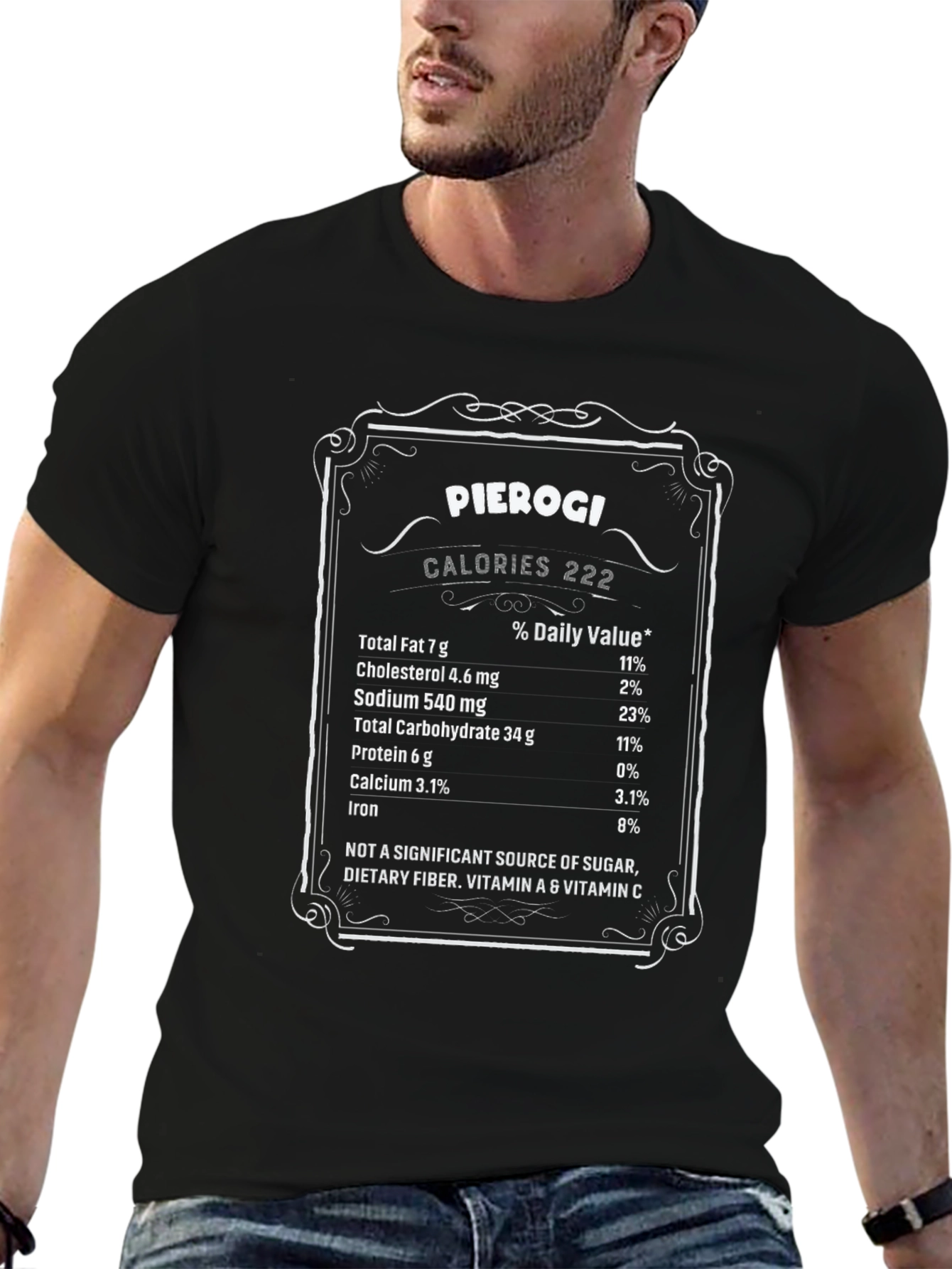 Pierogi Nutrition Facts Black T-Shirt Funny Foodie Tee