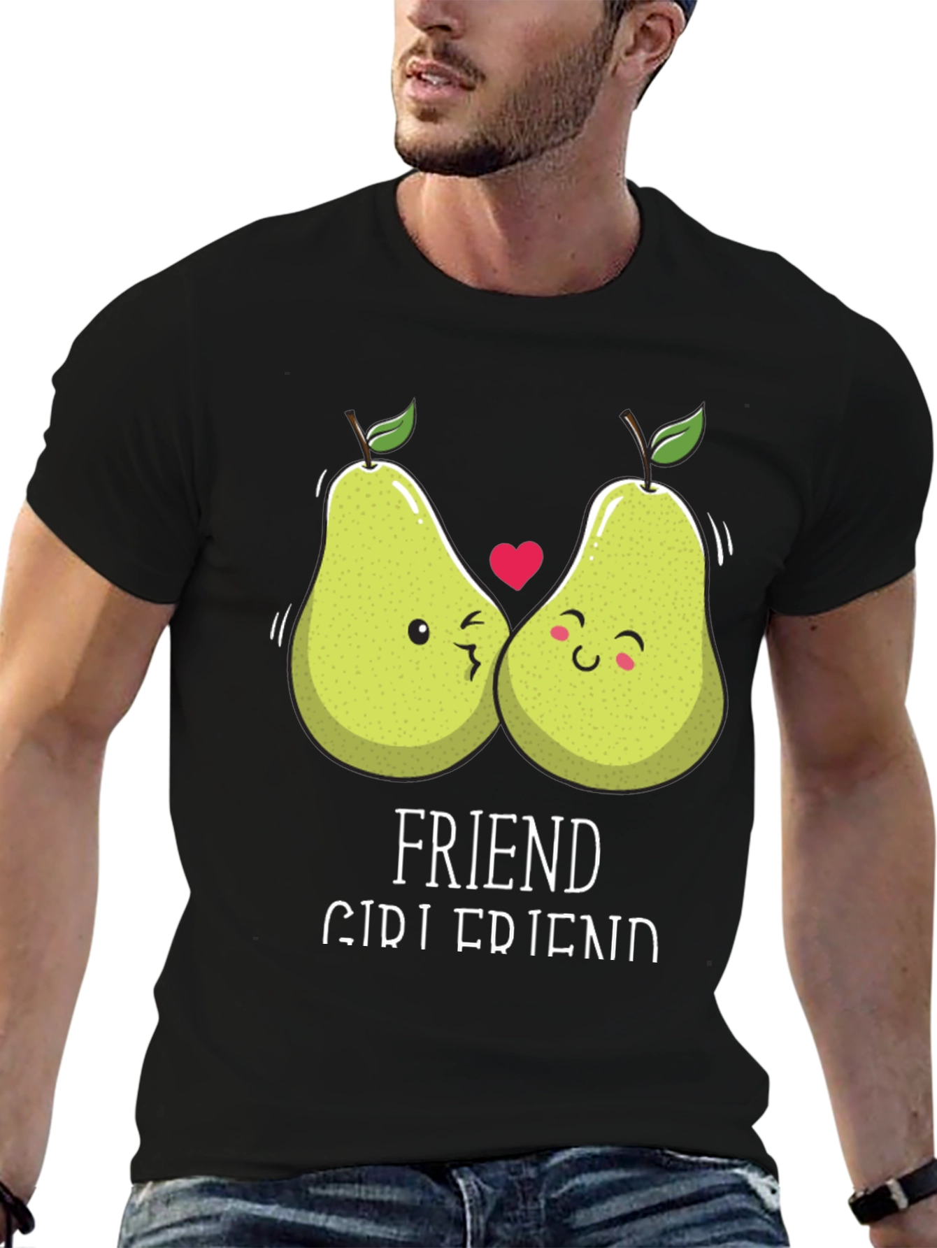Friend Girlfriend Pear Matching Couple Black T-Shirt