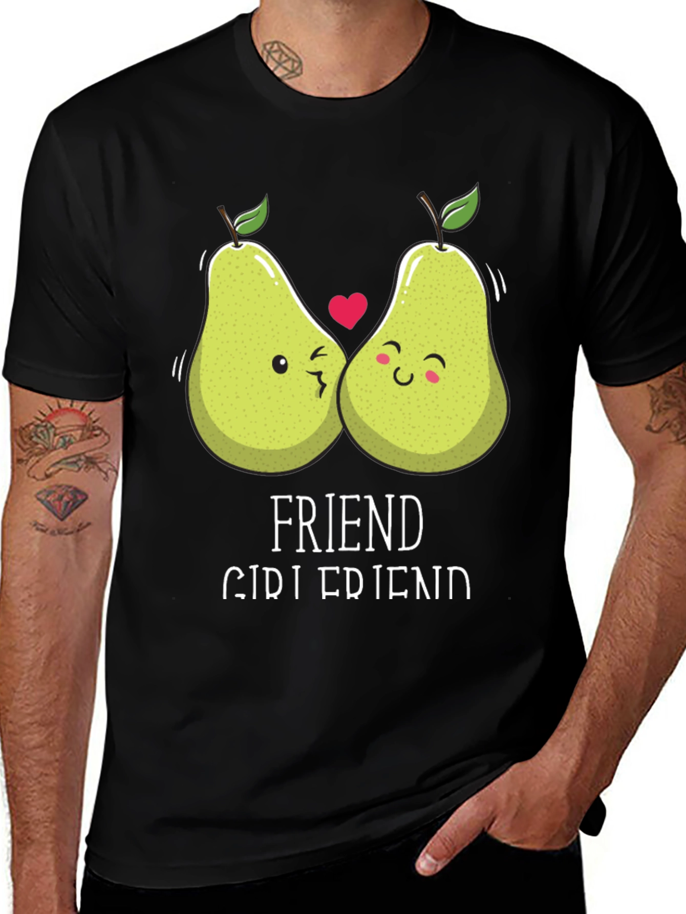 Friend Girlfriend Pear Matching Couple Black T-Shirt