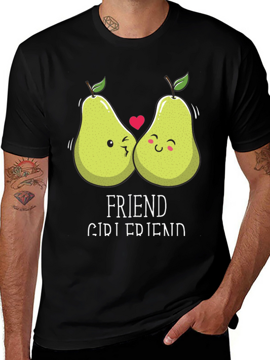 Friend Girlfriend Pear Matching Couple Black T-Shirt