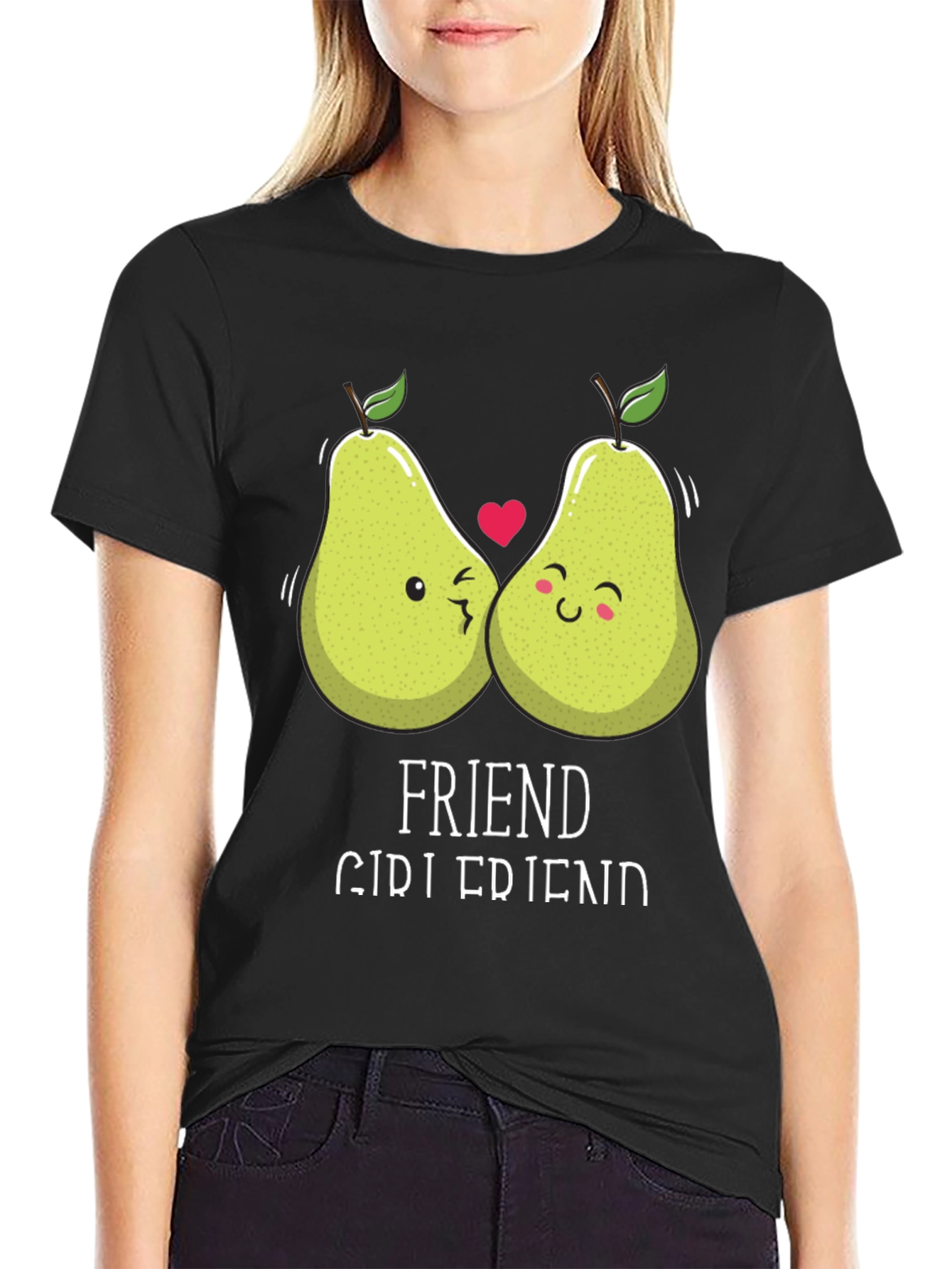 Friend Girlfriend Pear Matching Couple Black T-Shirt