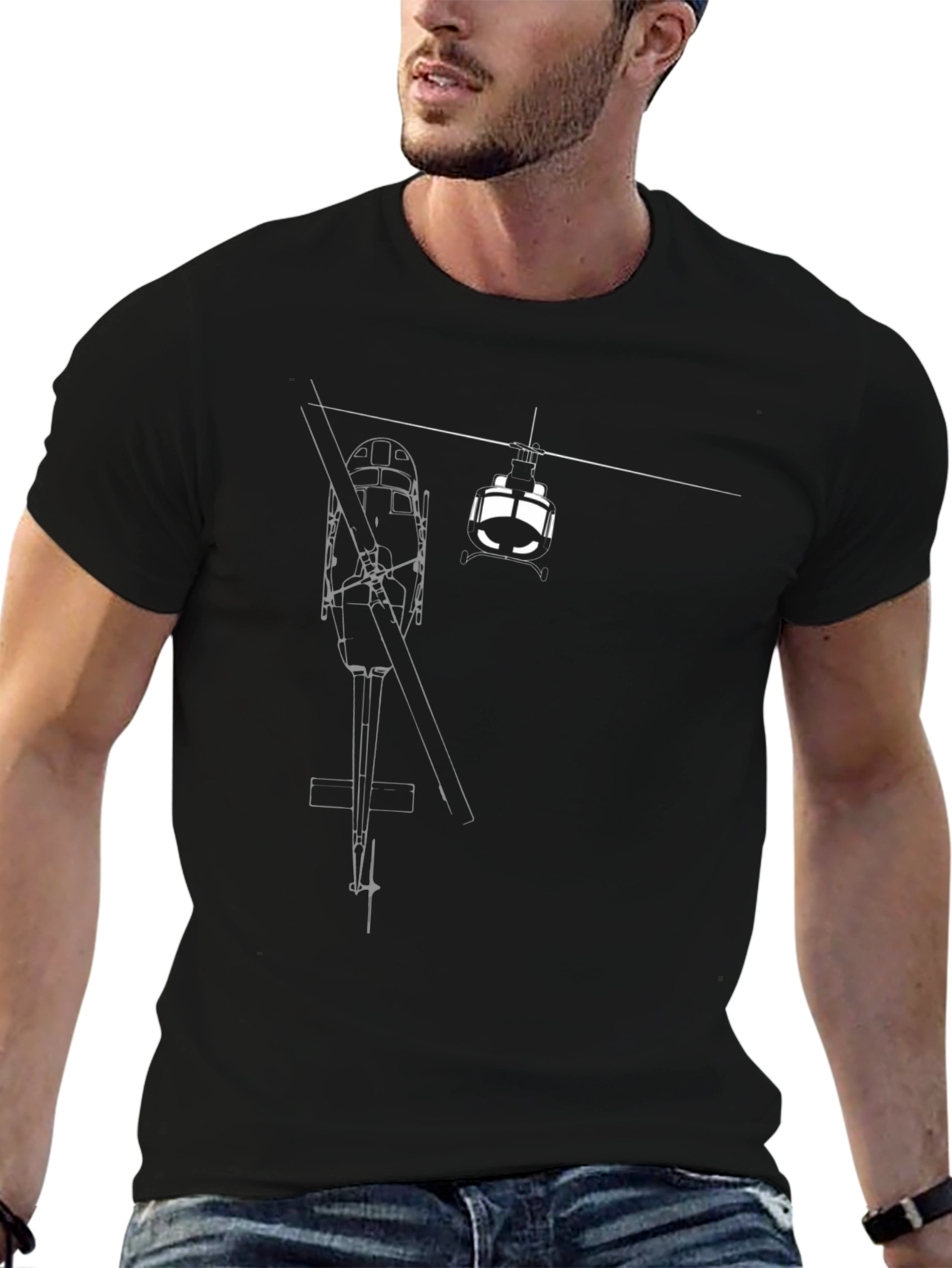 Helicopter Diagram Graphic Tee - Black