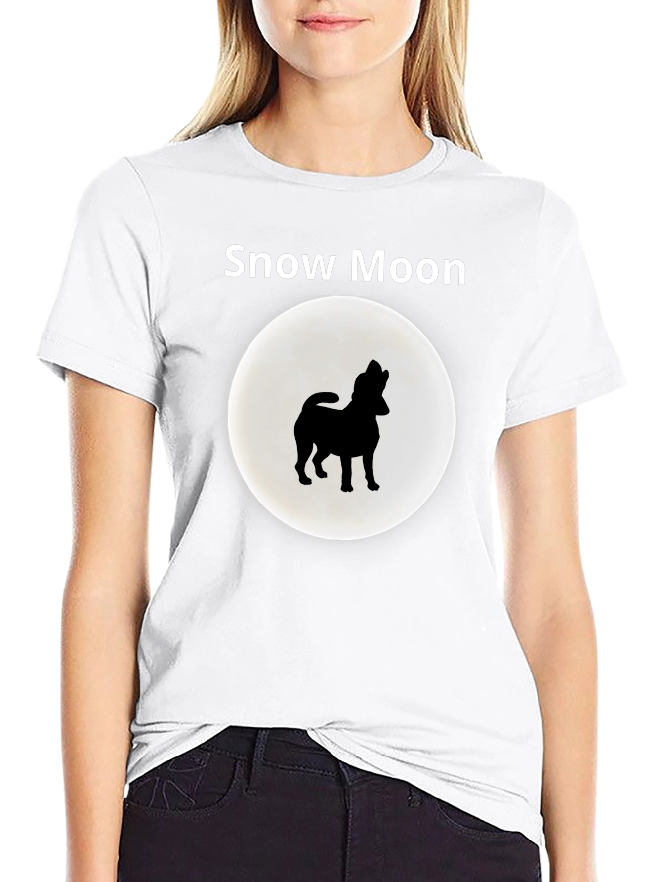 Snow Moon Dog Silhouette Graphic T-Shirt