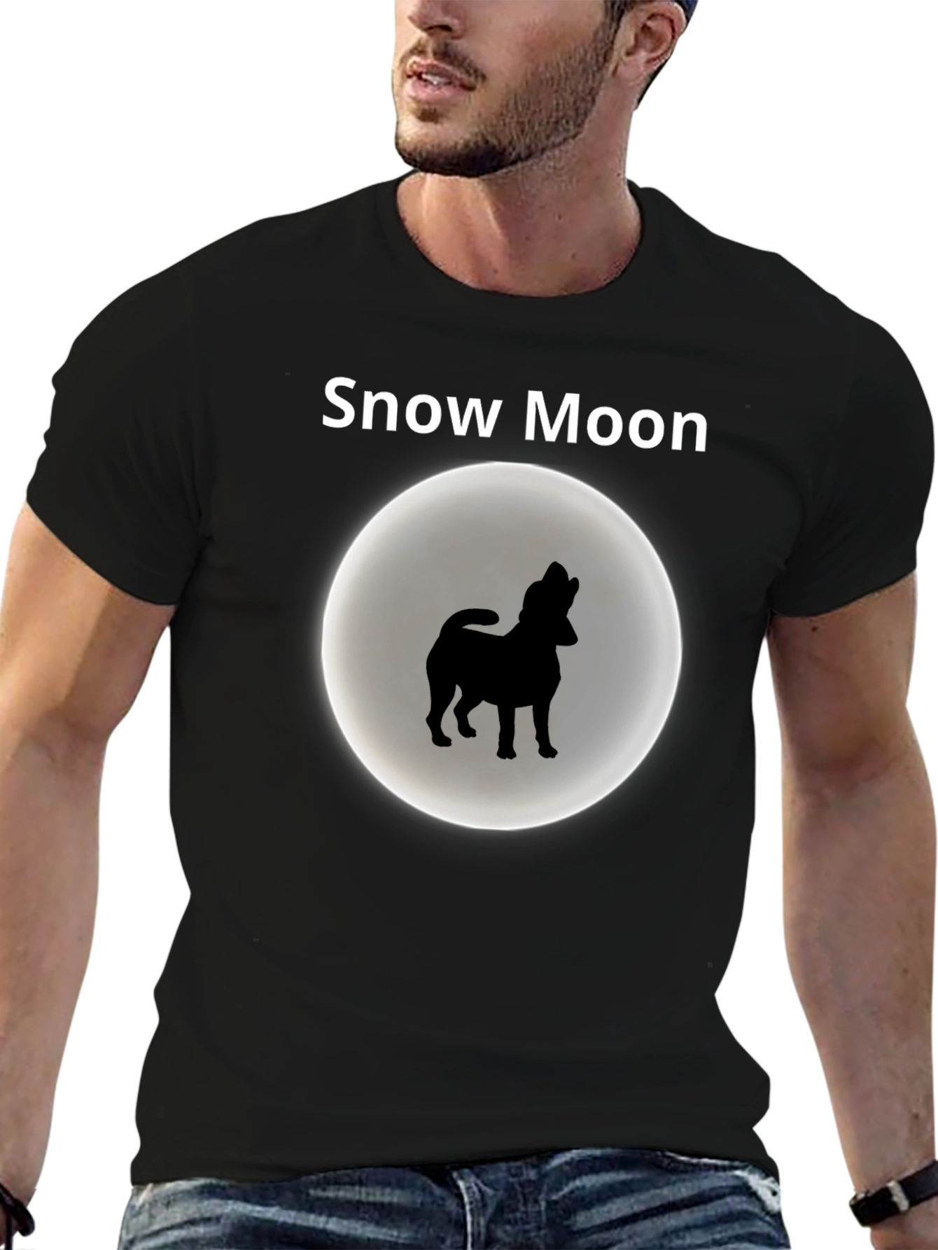 Snow Moon Dog Silhouette Graphic T-Shirt