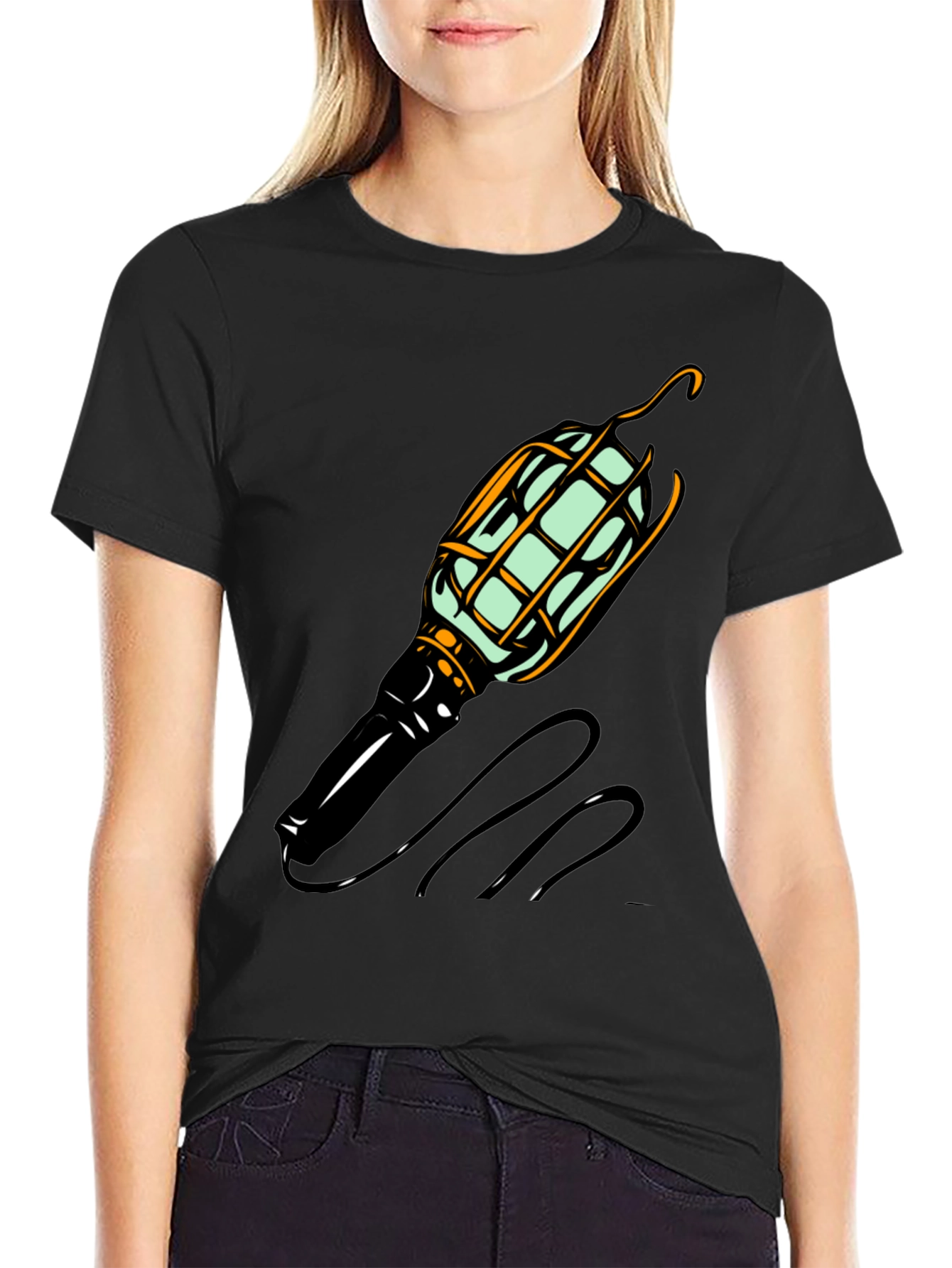 Novelty Lightbulb Graphic Tee - Black Cotton Blend Shirt