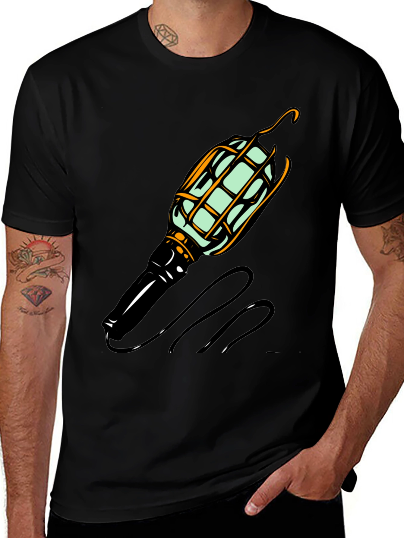 Novelty Lightbulb Graphic Tee - Black Cotton Blend Shirt