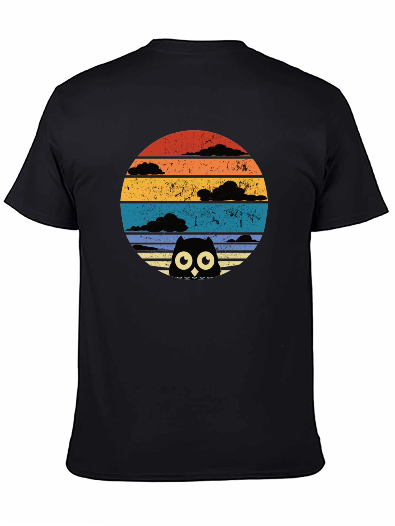 Retro Owl Sunset Graphic Tee - Black