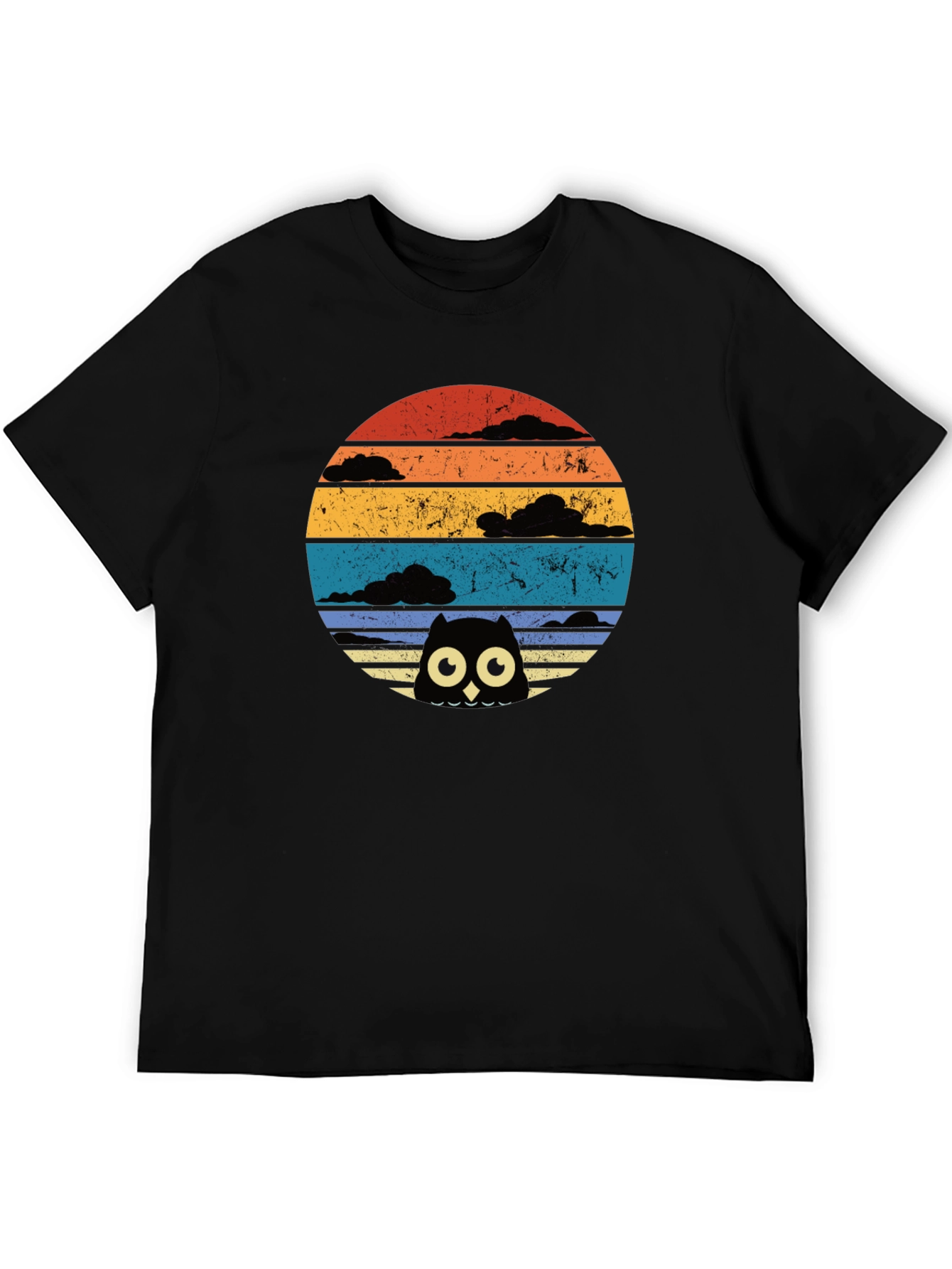 Retro Owl Sunset Graphic Tee - Black