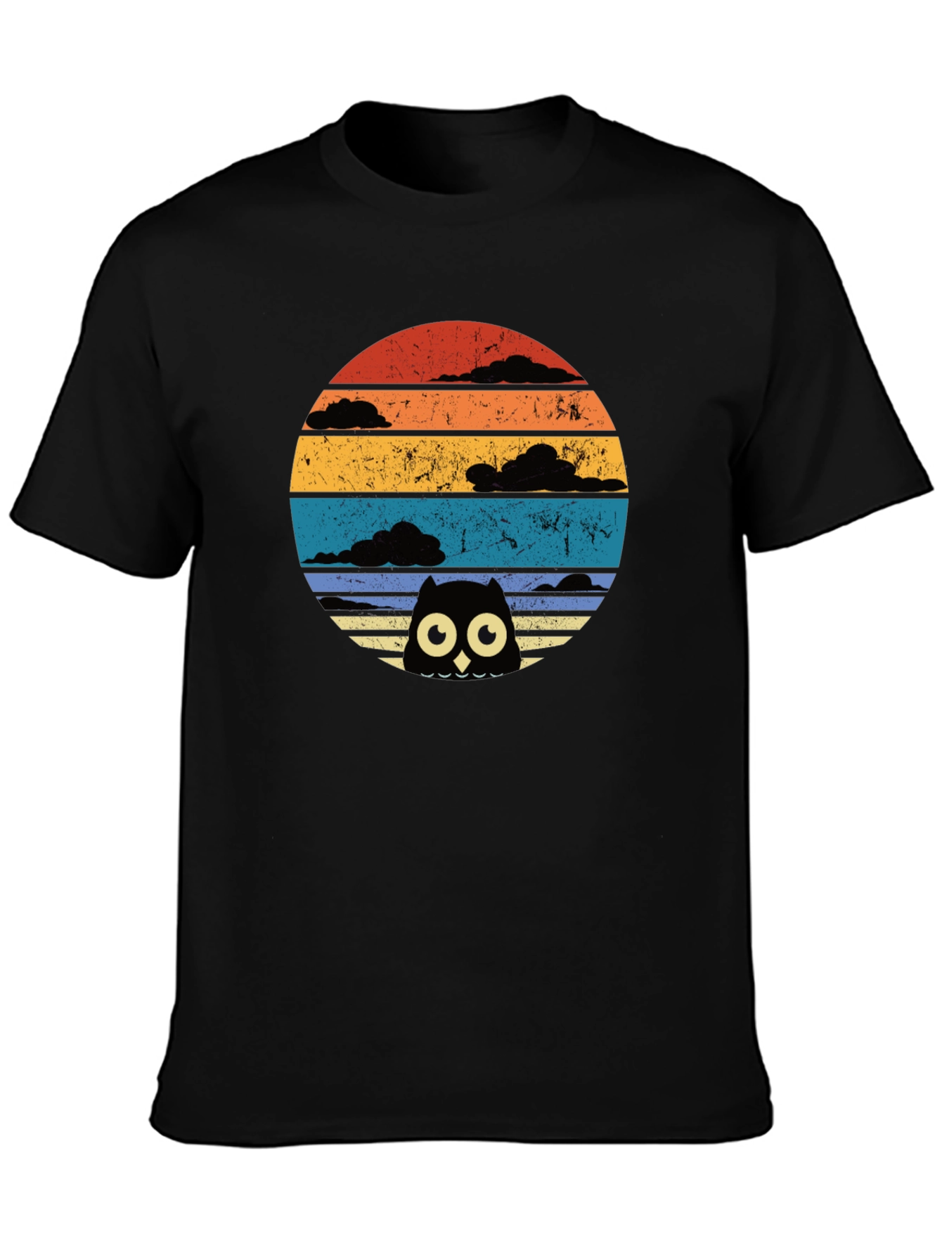 Retro Owl Sunset Graphic Tee - Black