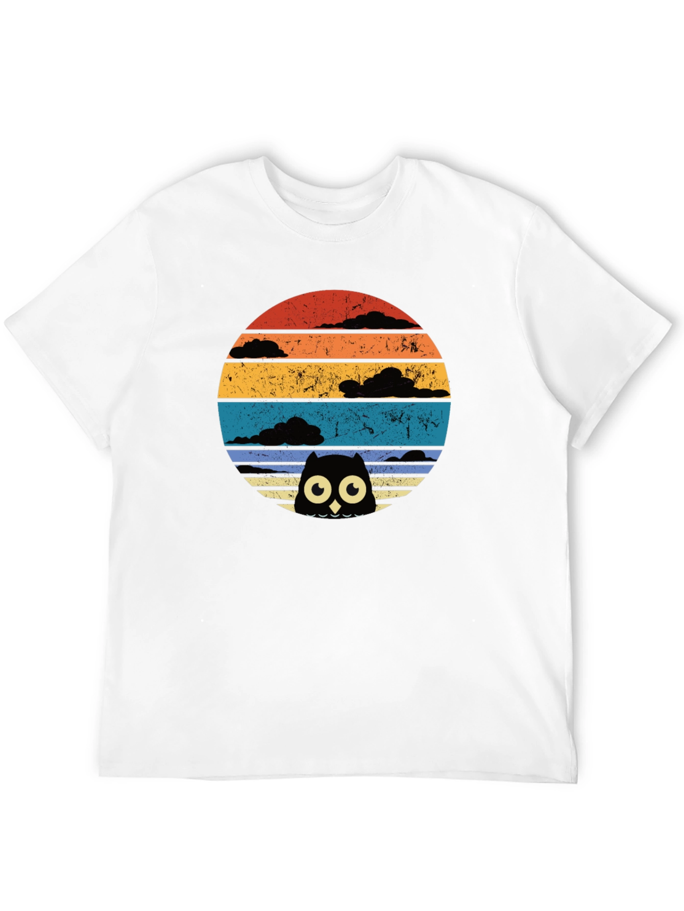 Retro Owl Sunset Graphic Tee - Black