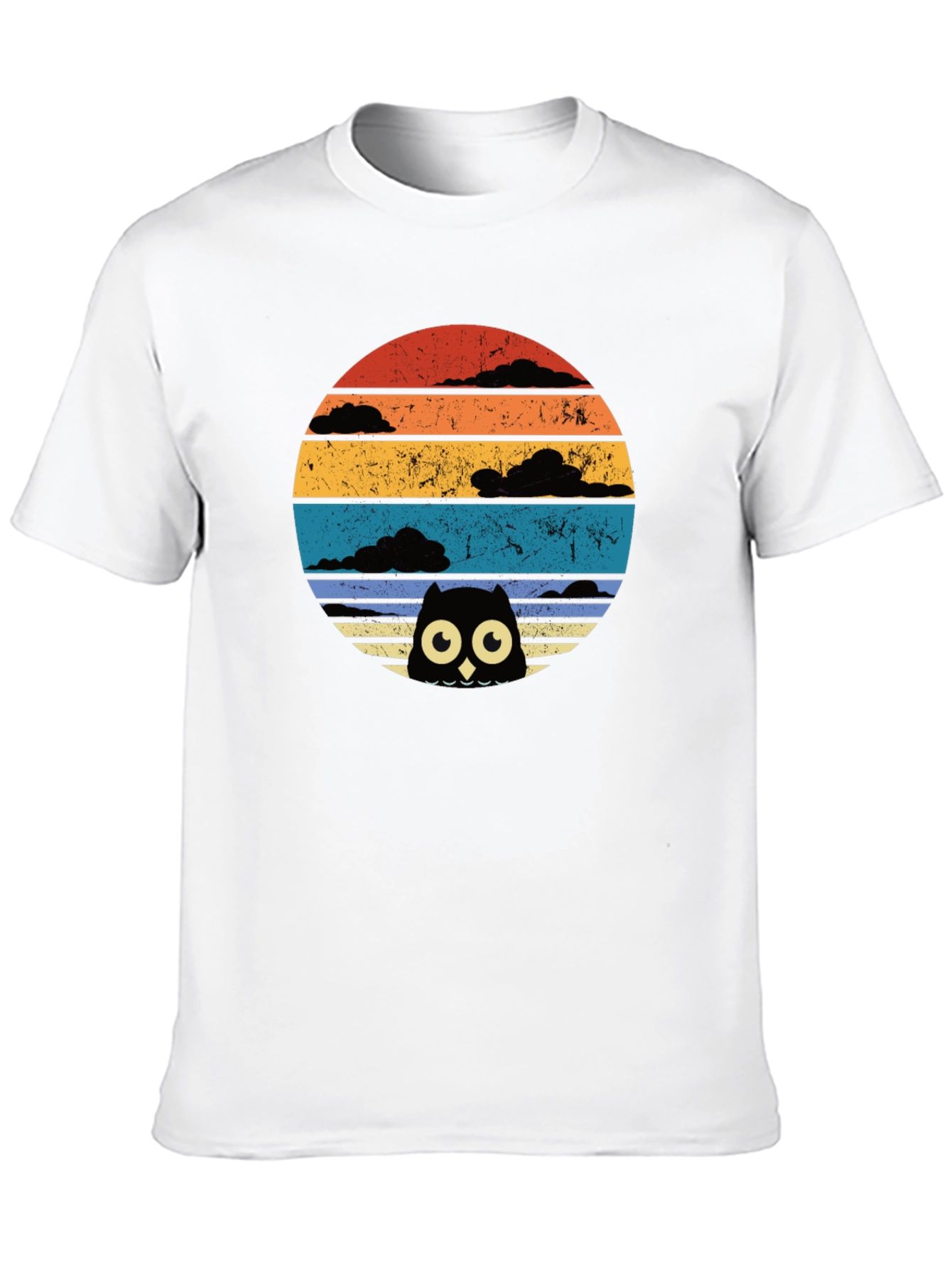Retro Owl Sunset Graphic Tee - Black