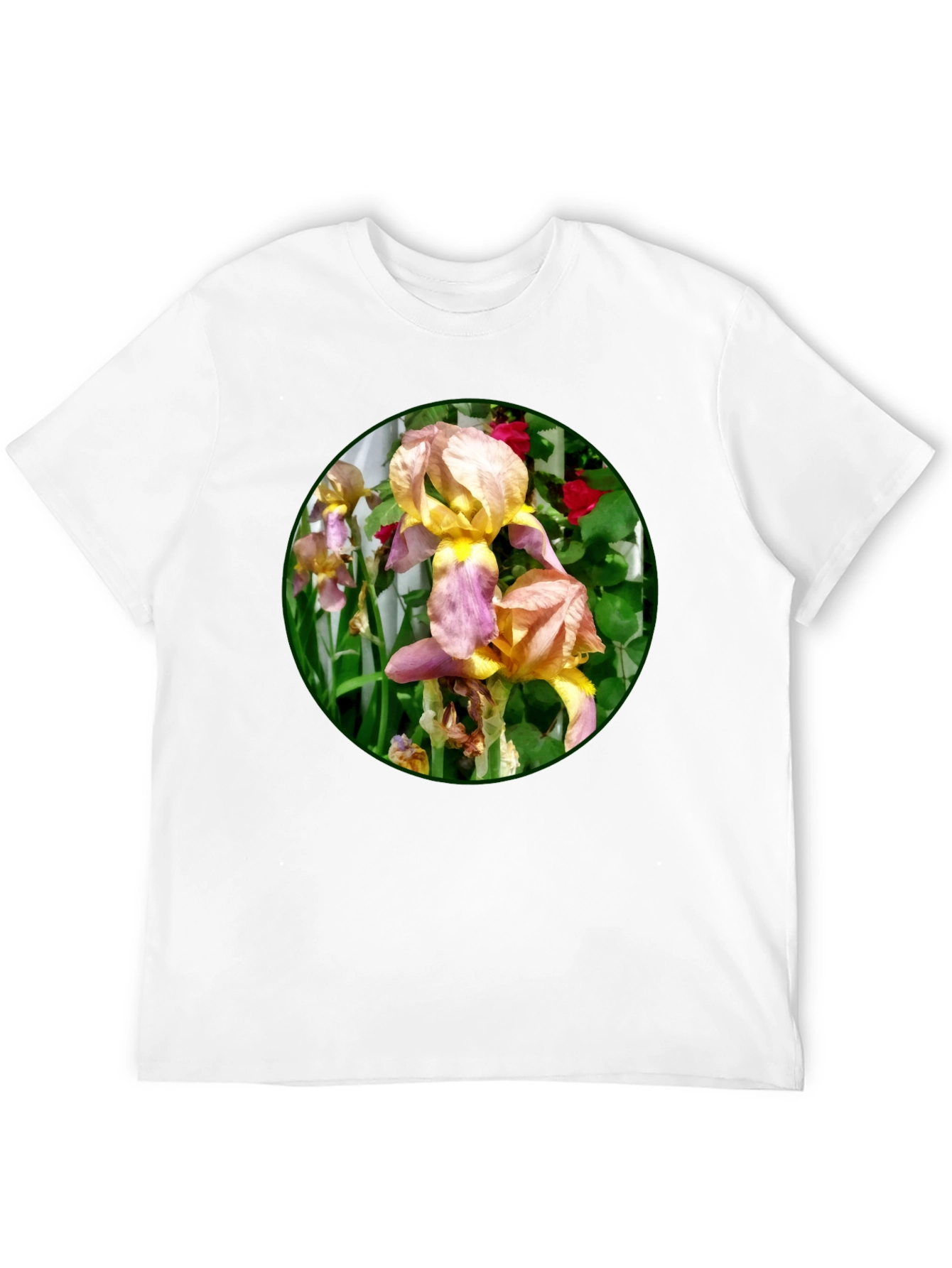 Floral Iris Graphic T-Shirt - Unique Garden Design