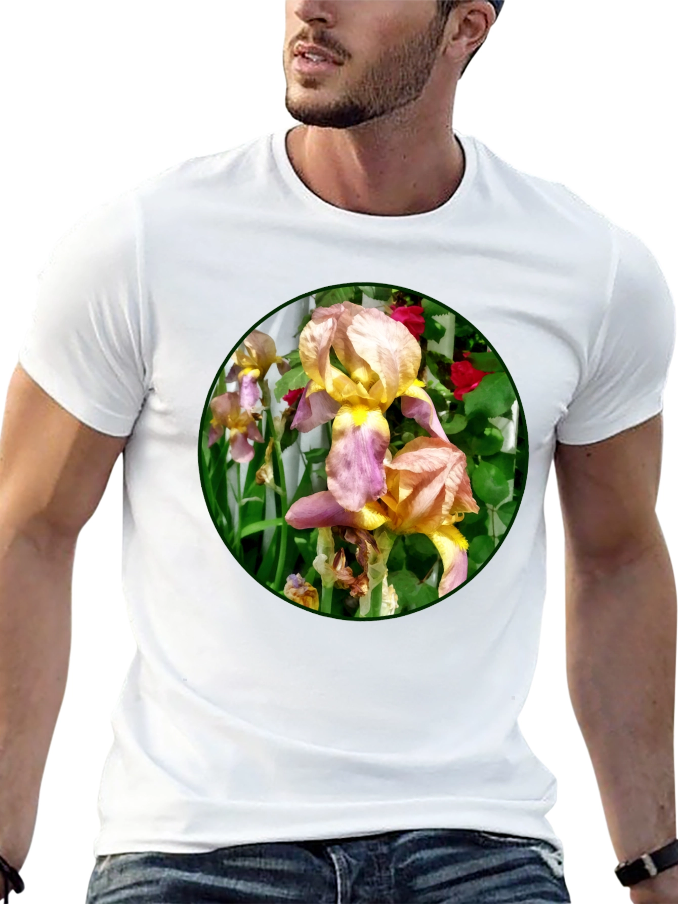 Floral Iris Graphic T-Shirt - Unique Garden Design