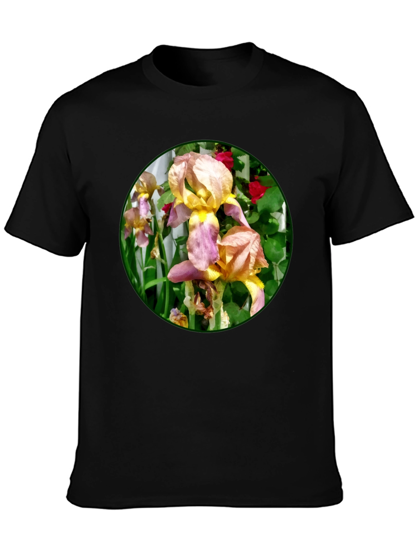 Floral Iris Graphic T-Shirt - Unique Garden Design