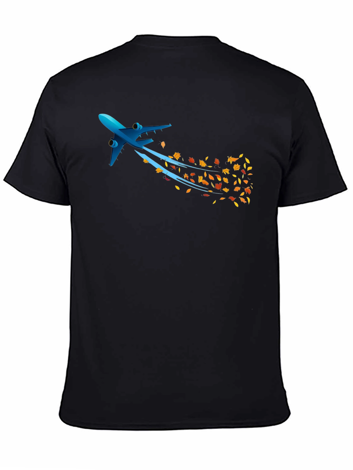 Airplane & Autumn Leaves Graphic Black T-Shirt
