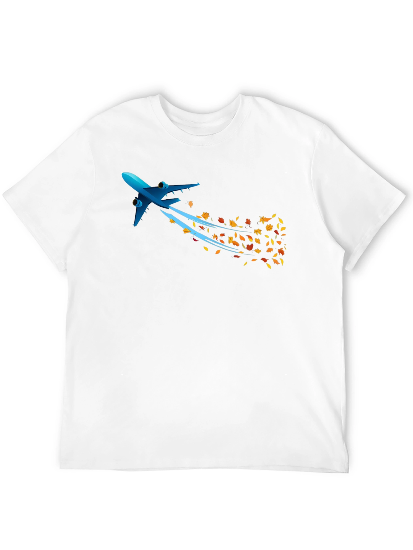 Airplane & Autumn Leaves Graphic Black T-Shirt