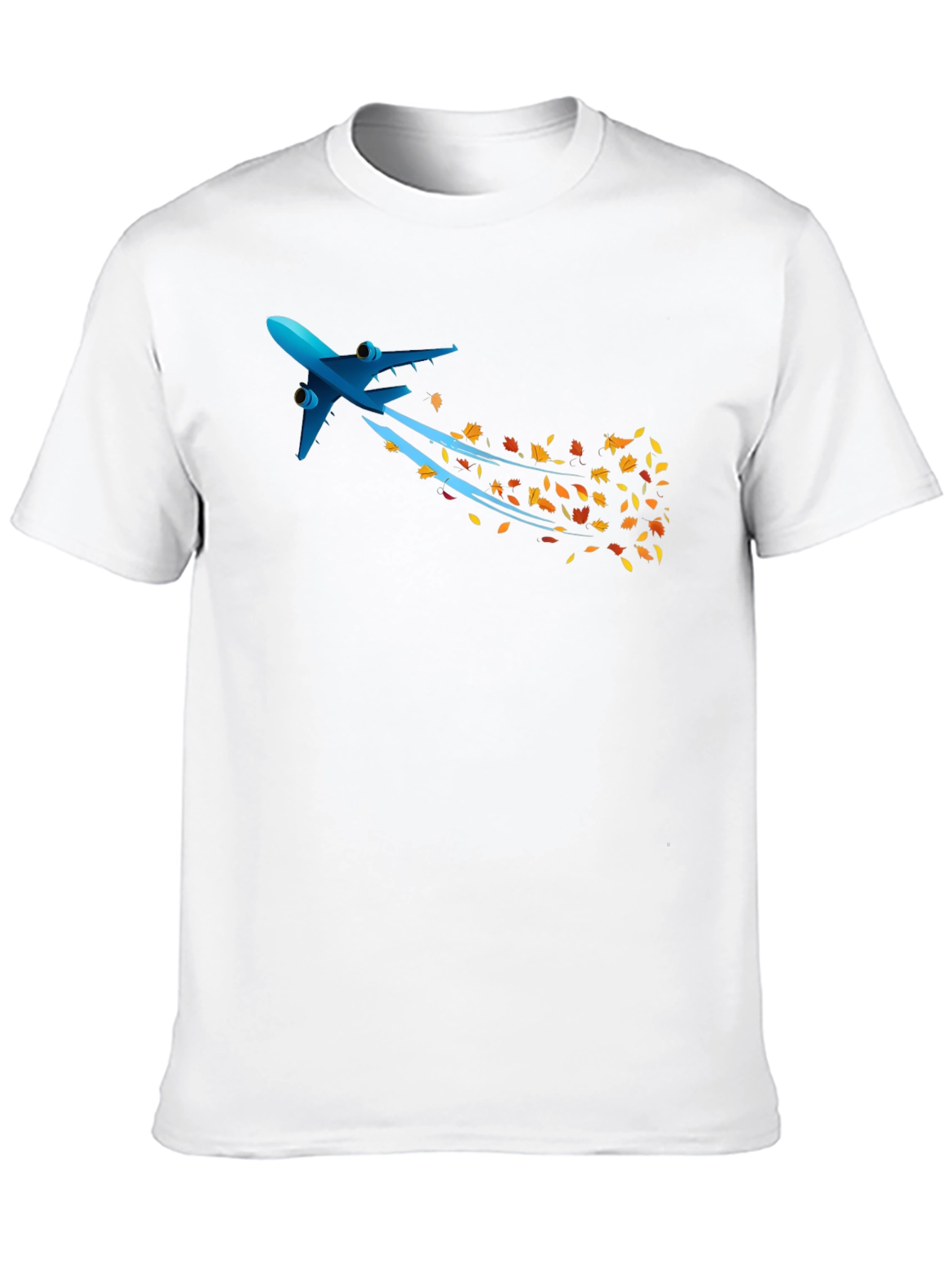 Airplane & Autumn Leaves Graphic Black T-Shirt