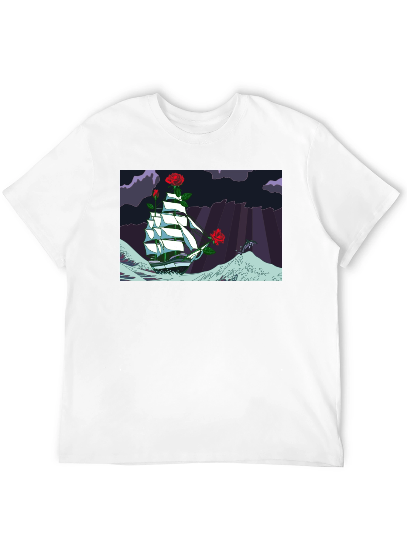 Nautical Rose Ship Graphic Black T-Shirt