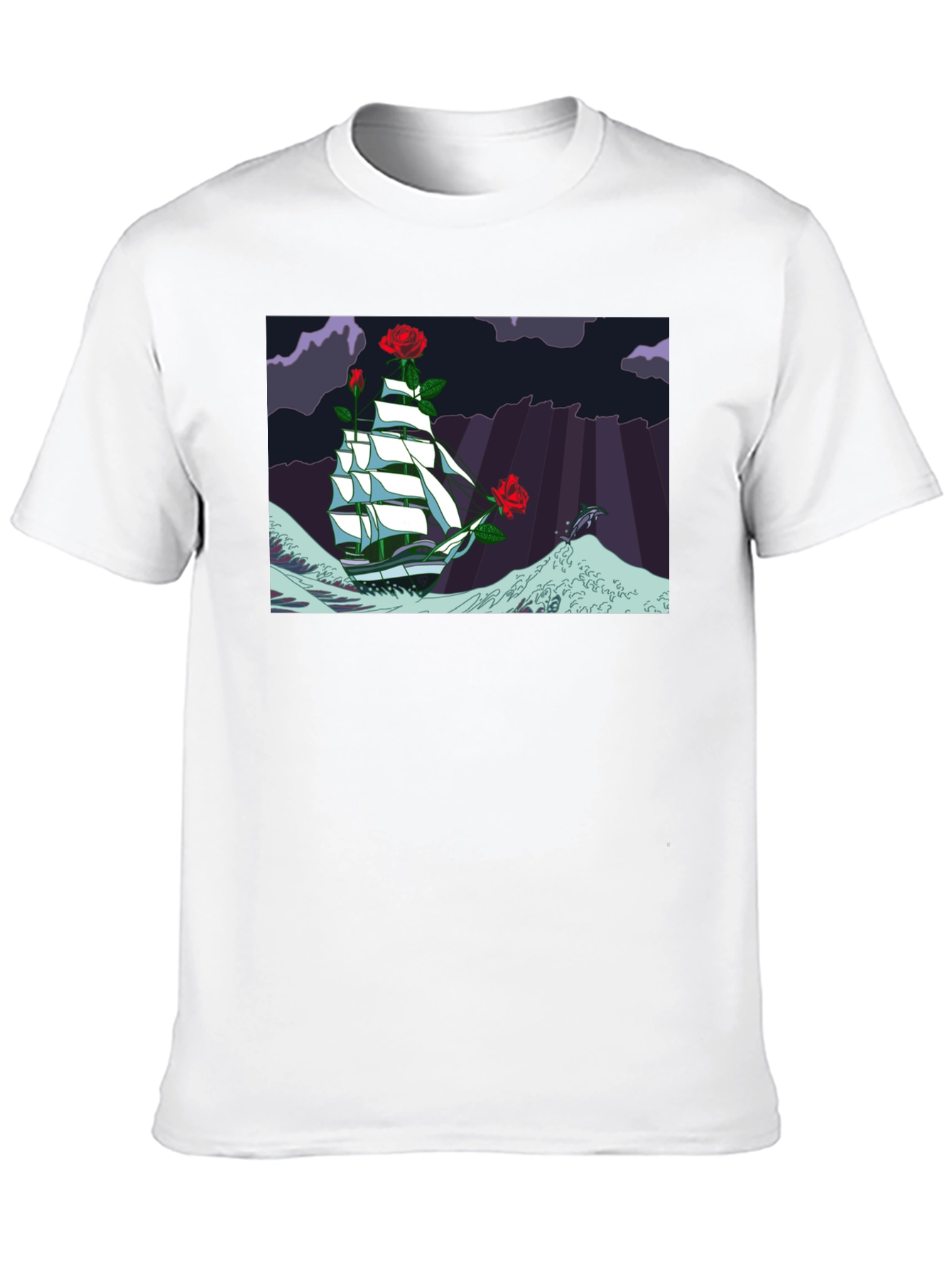 Nautical Rose Ship Graphic Black T-Shirt